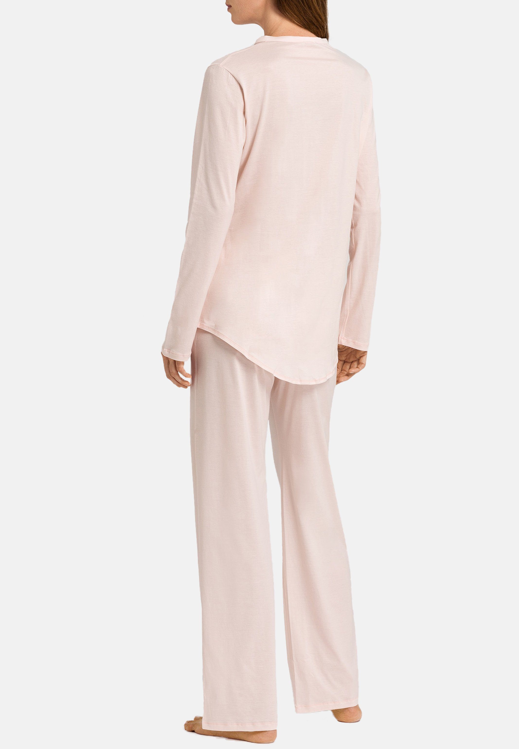 Hanro Pyjama - Deluxe (Set, Knopfleiste, Crystal Baumwolle Mit Cotton pink Pyjama und Brusttasche - 2 Mandarinkragen tlg)
