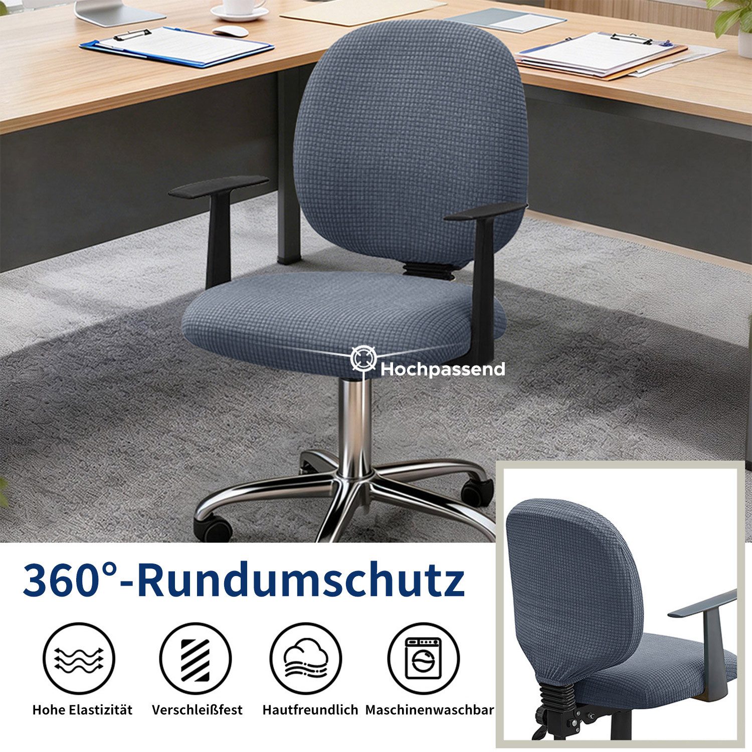 Refttenw Stuhlhusse Elastischer Bürostuhlbezug,Stuhlbezug,Drehbarer Stuhlbezug,Abnehmbar