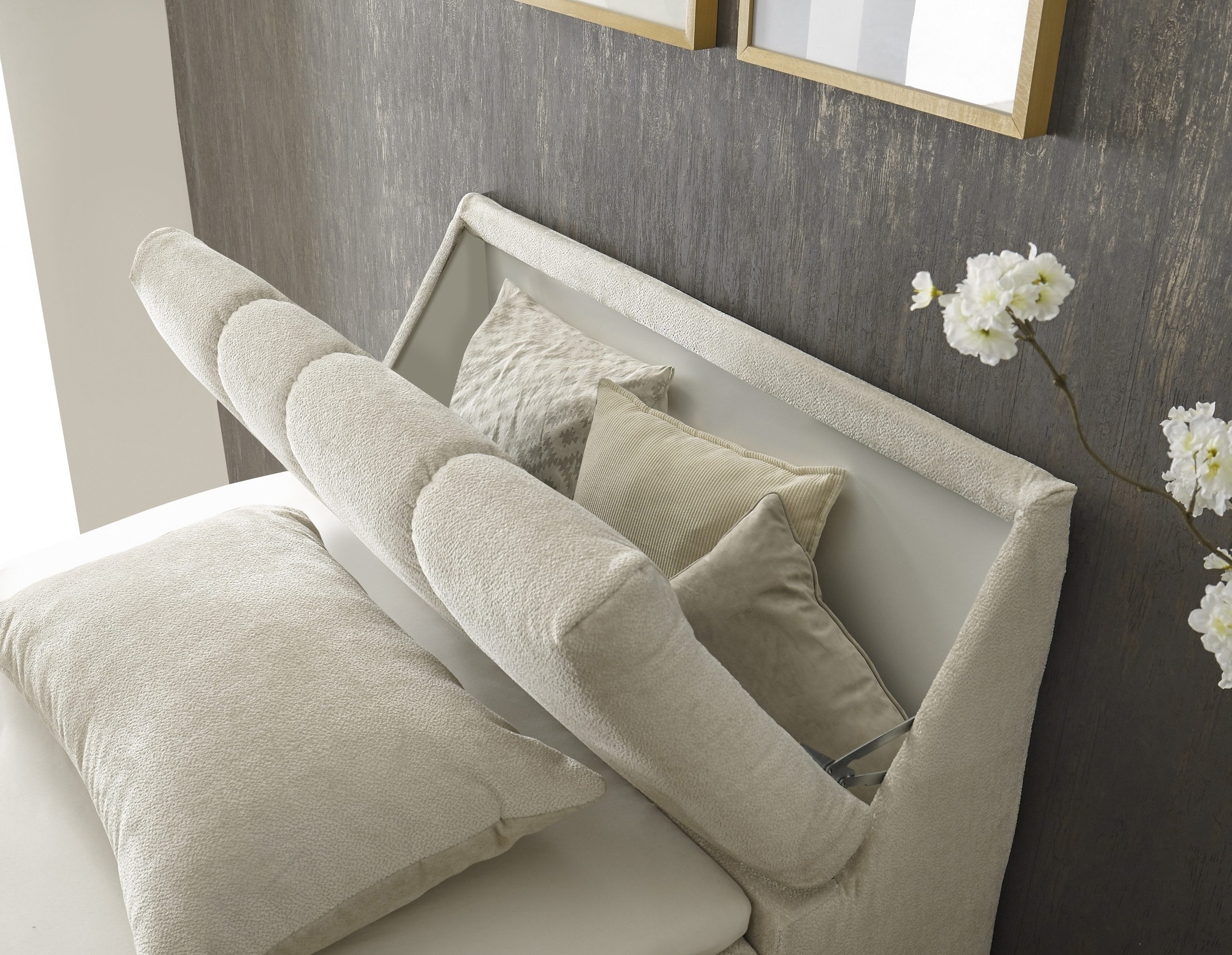 Black Red White Boxspringbett Stauraum, inkl. Topper, Ivory cream, 120x200cm - 123x105x240cm (BxHxT)