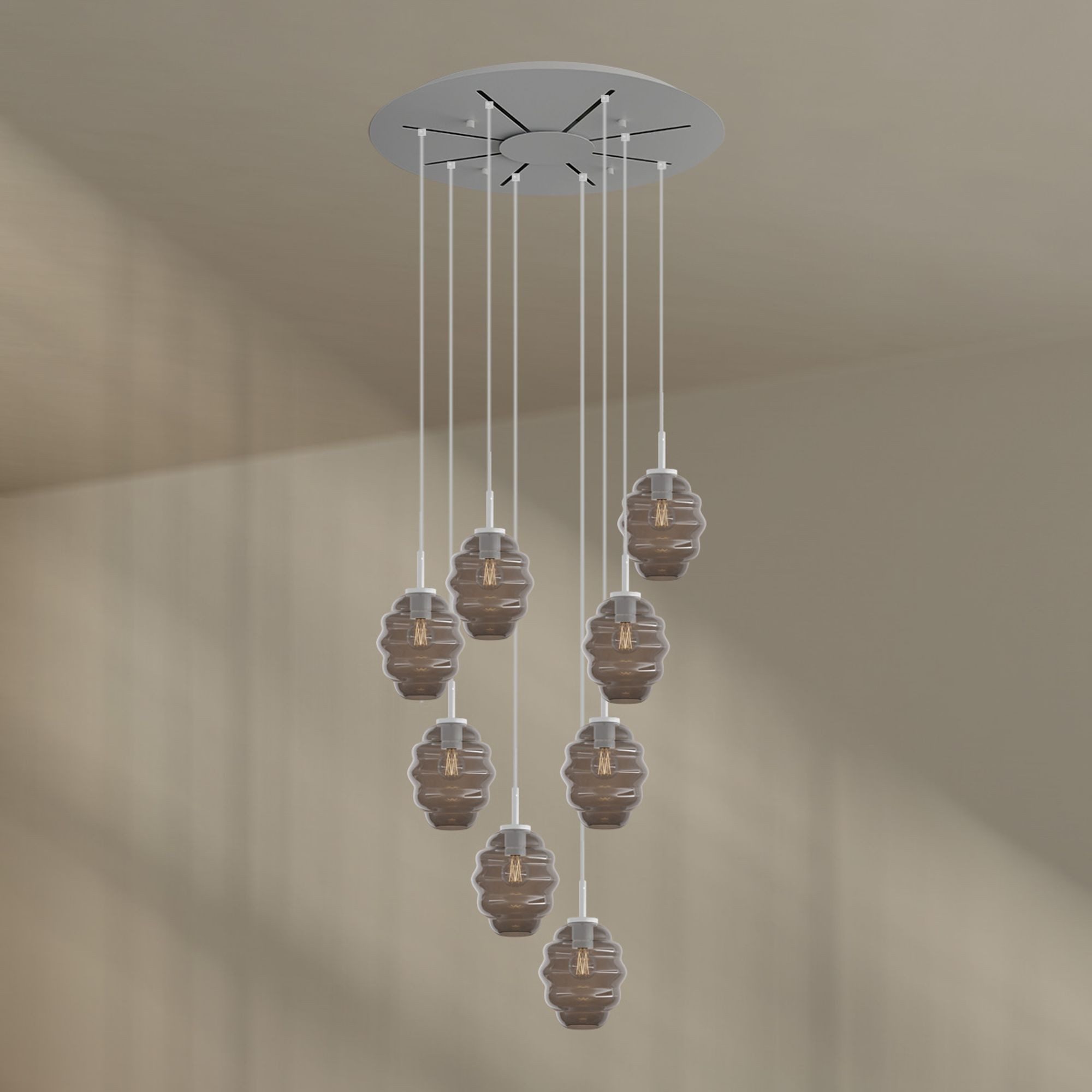 s.luce Pendelleuchte Echos Galerieleuchte 8-flg Ø 80cm Baldachin Ø 18cm Rauch