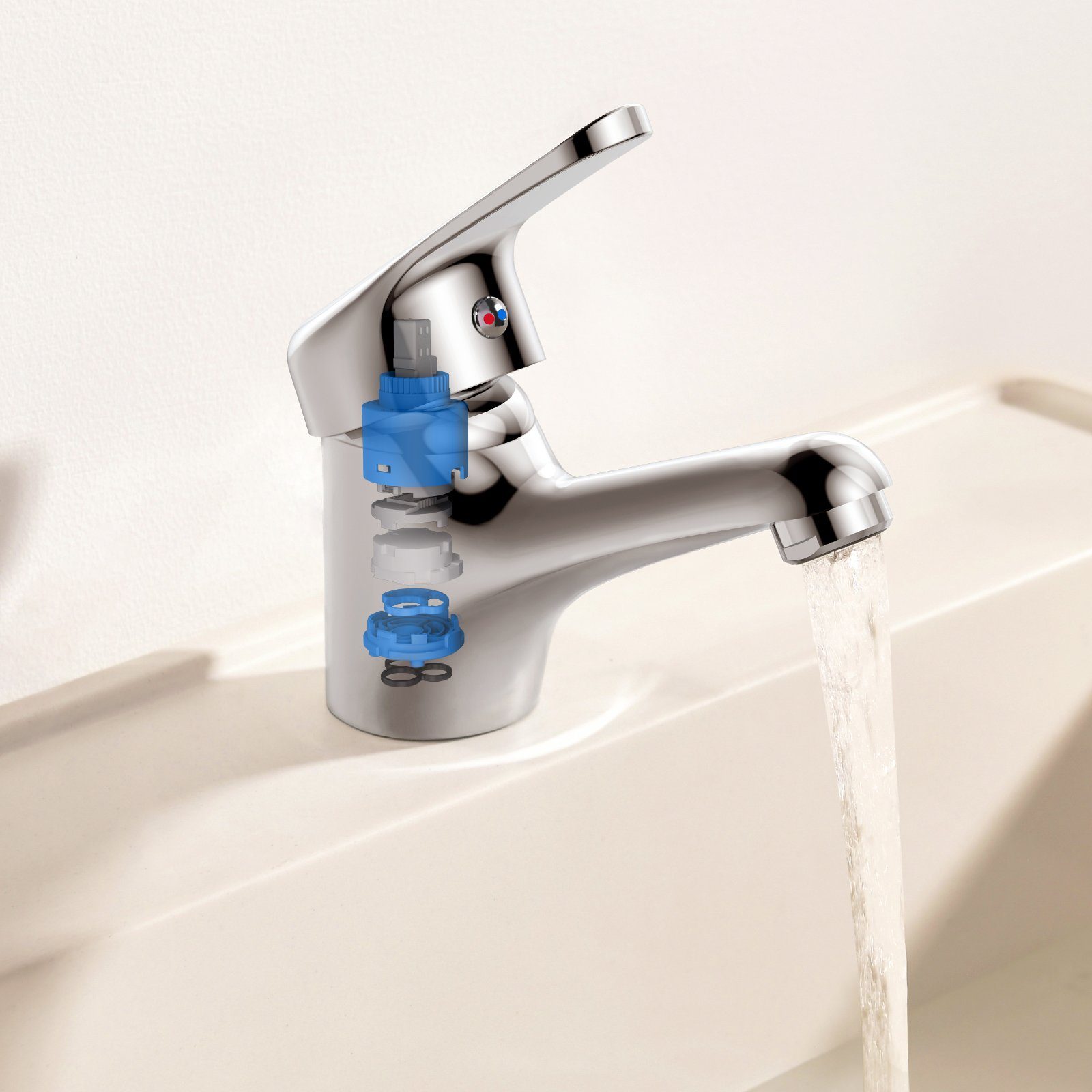 Auralum Waschtischarmatur Wasserhahn Mischbatterie, Chrom für wassersparend Bad, Aufsatz-Waschbecken Badarmatur