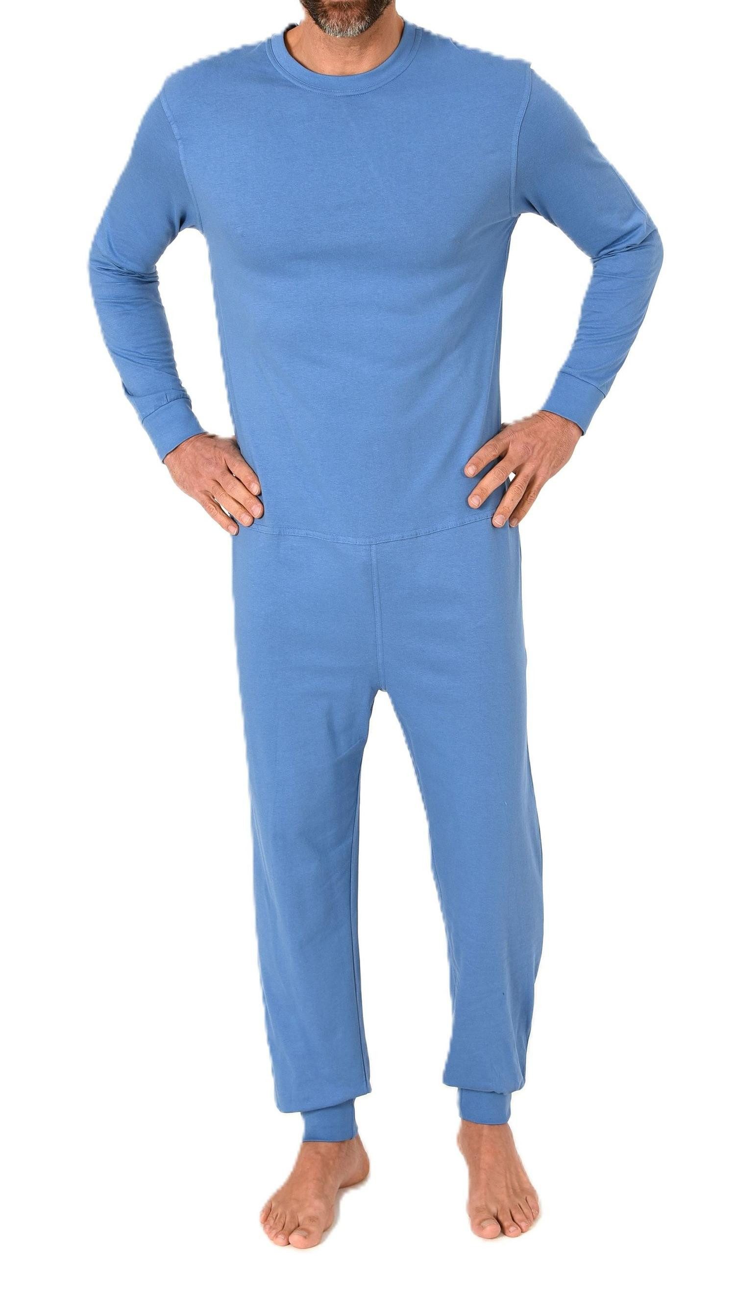 Pyjama Herren Pflegeoverall langarm Einteiler mit Reißverschluss am Rücken