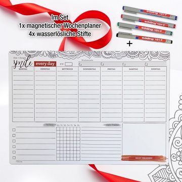 TOBJA Magnettafel Magnetischer Wochenplaner + Habit Tracker und To-Do-Liste, (Spar-Set), Abwischbarer Organizer inklusive 4 Markenstifte DIN A4