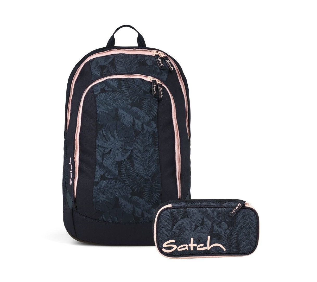 Satch Schulranzen Schulrucksack-Set AIR Midnight Jungle 2-teilig (2-teilig), Schulranzen, ergonomisch, Laptop-Fach, Your-Size-System