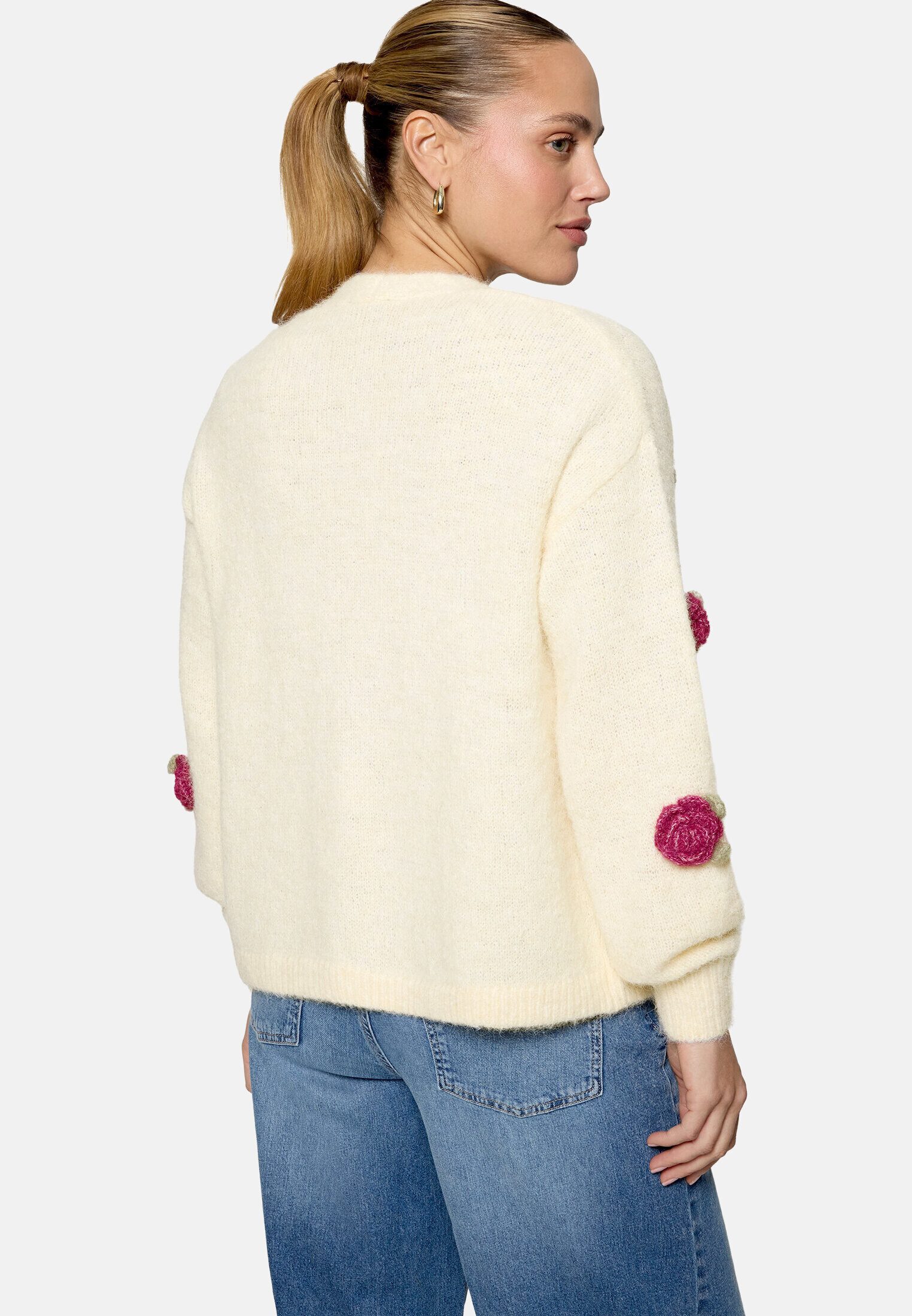 Zero Strickjacke Damen mit bunten 3D Blumen (1-tlg) Knopfleiste