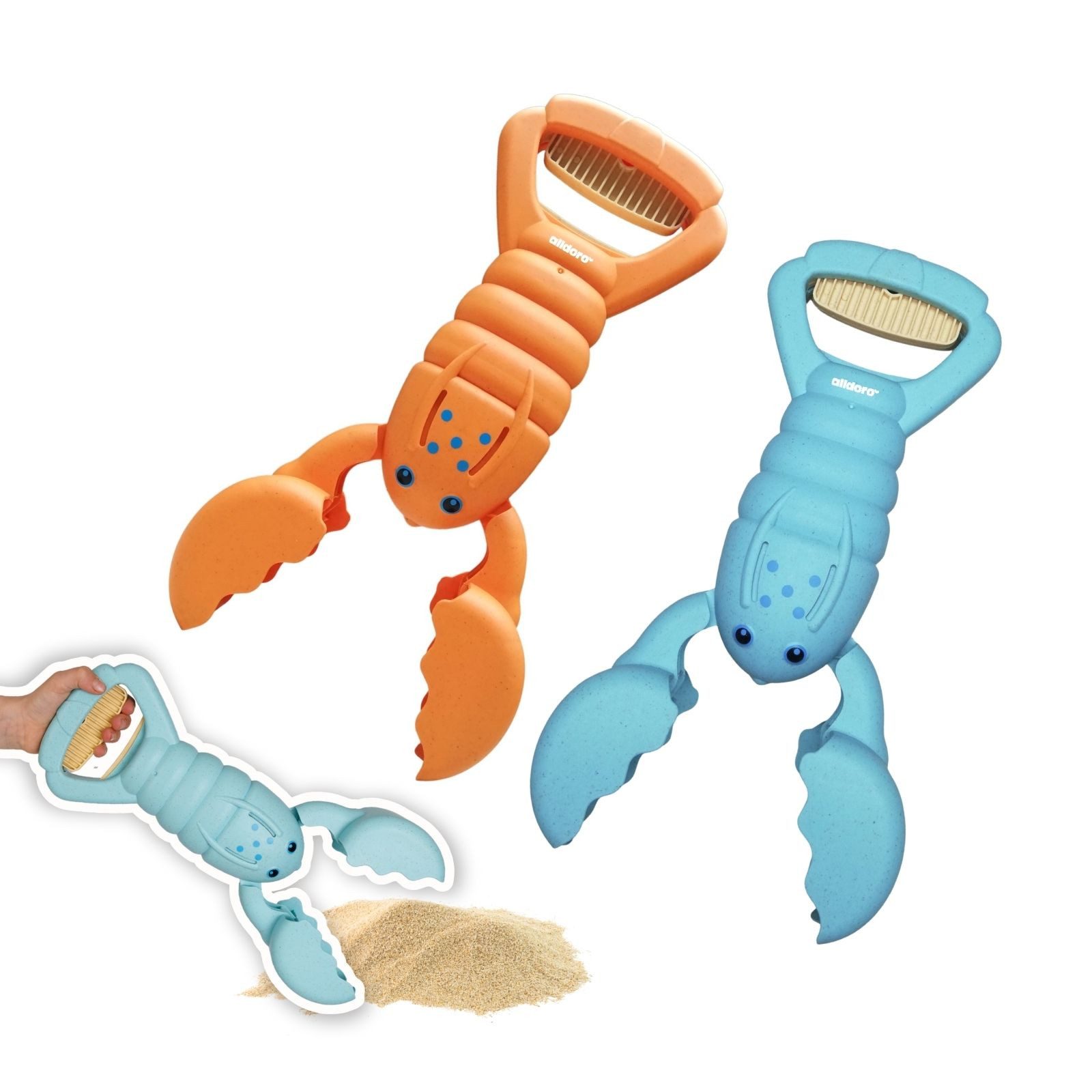 alldoro Sandform-Set 2 Sandgreifer Hummer, hellblau & orange, Sandspielzeug für Kinder ab 3, Tierisches Outdoor-Spielzeug Set für Sandkasten, Spielplatz & Strand