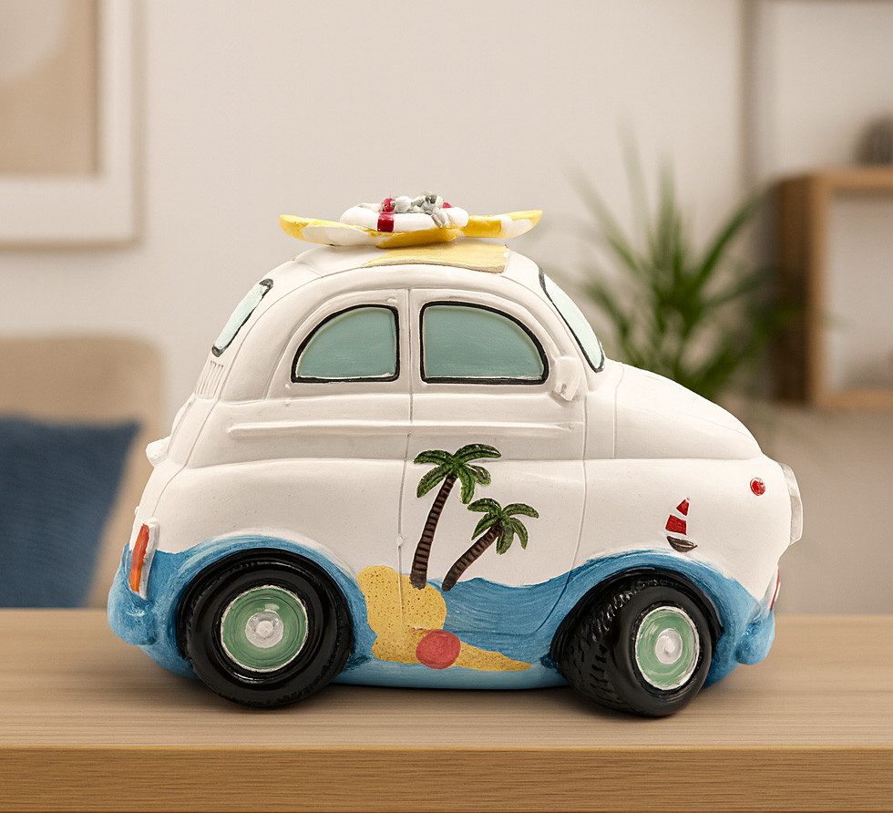 Kremers Schatzkiste Spardose Mini Auto Urlaubskasse 17cm Coole Strand Sparschwein – Bild 3 von 5