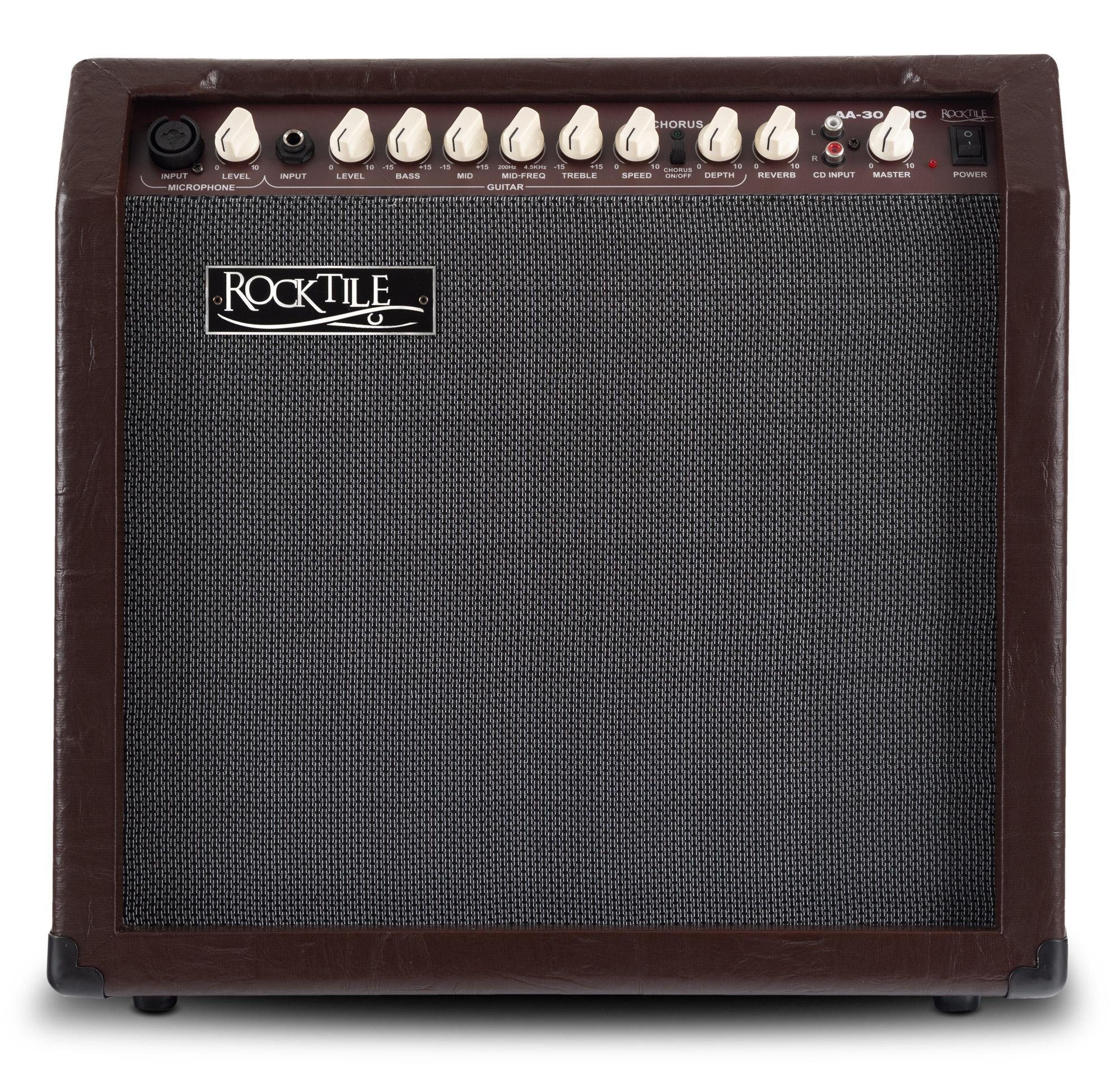 Rocktile AA-30 Eric Akustikverstärker Verstärker (Anzahl Kanäle: 2 (Mikrofon und Gitarre), 30 W, Comboverstärker - 4-Band EQ - Reverb-Effekt für Gesang und Gita – Bild 3 von 5