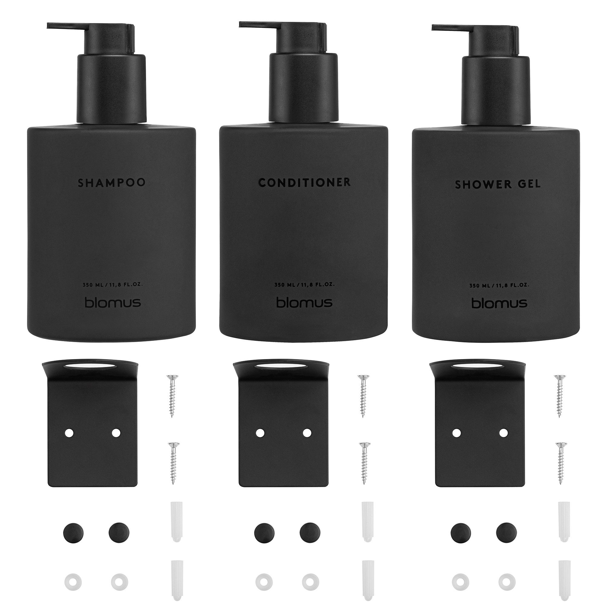 blomus Seifenspender Glasflaschen 3er Set -KIREI- Shampoo, Duschgel & Conditioner Spender, (3er-Set, 3-tlg), Stilvolle Glasflasche, Nachhaltig, inkl. Wandhalterung, Bad