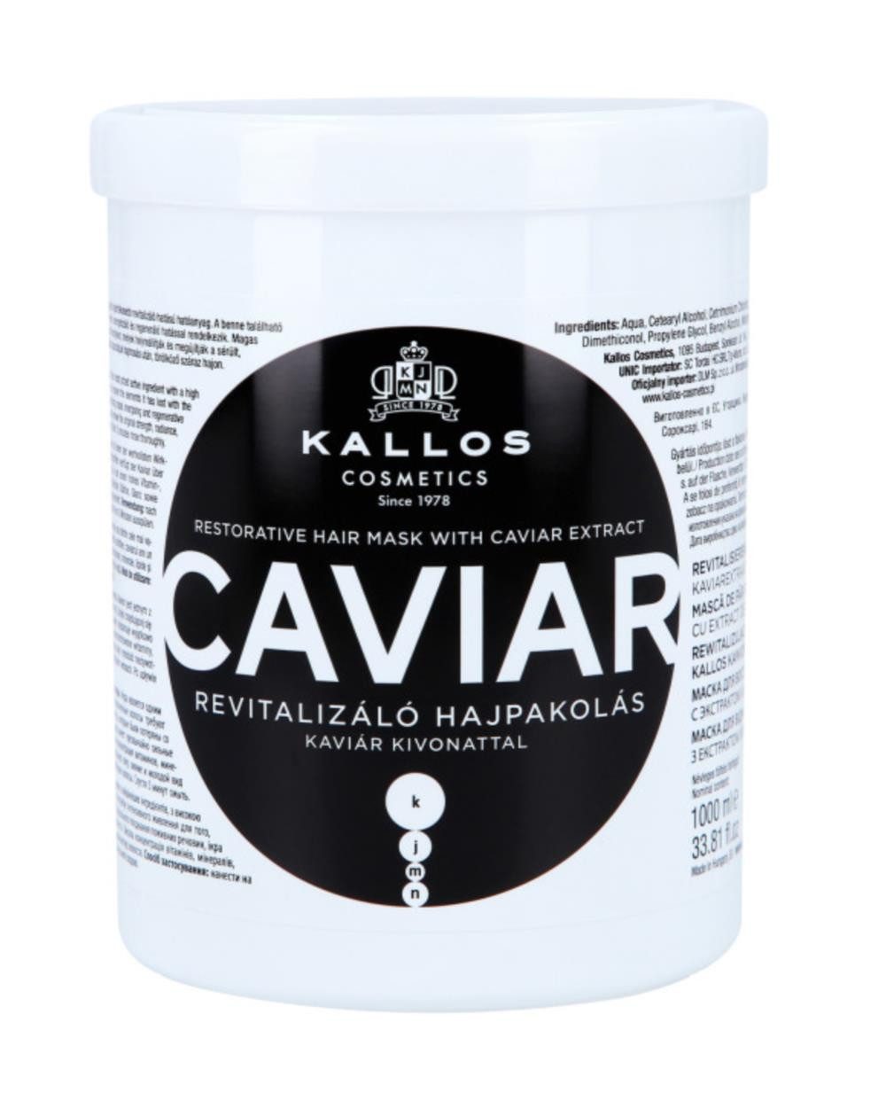 Kallos Cosmetics Haarmaske Kallos Cosmetics Haarmaske - Caviar (1000 ml), Packung, Haarmaske für geschädigtes Haar