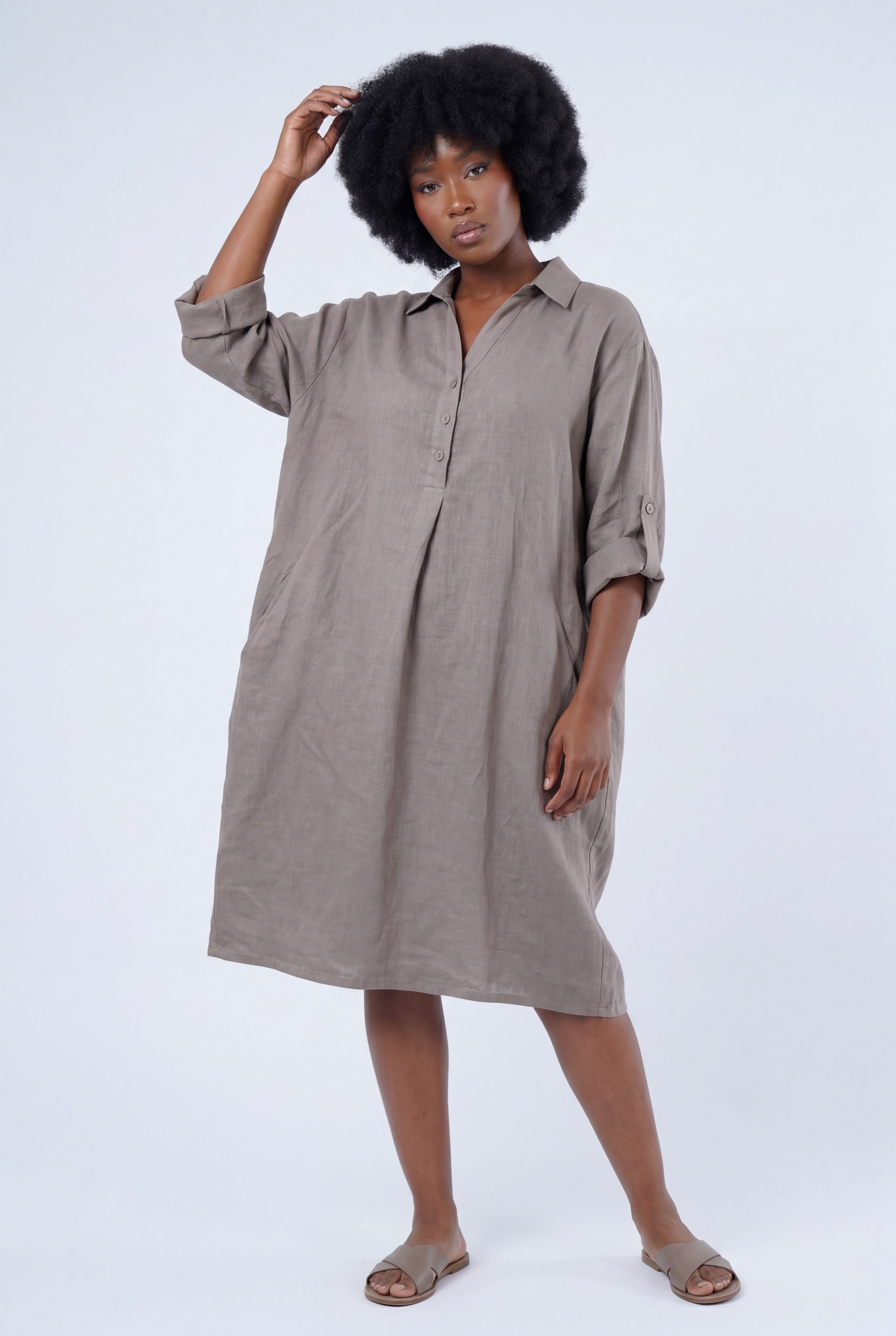 YC Fashion & Style Blusenkleid Leinen-Tunika Oversized One Size in Unifarbe