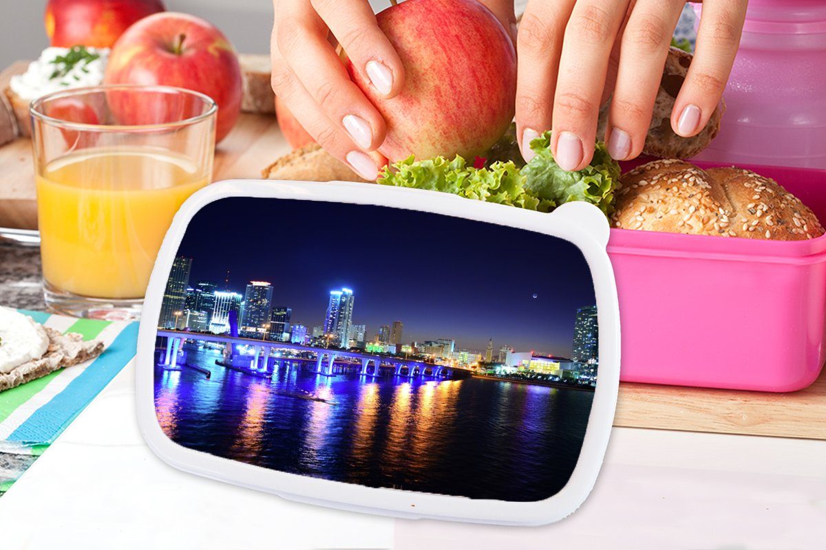 MuchoWow Lunchbox Wasser - Brotbox Licht (2-tlg), für Kunststoff, Mädchen, - - Nacht Brotdose rosa Erwachsene, Kinder, Kunststoff Snackbox, Skyline