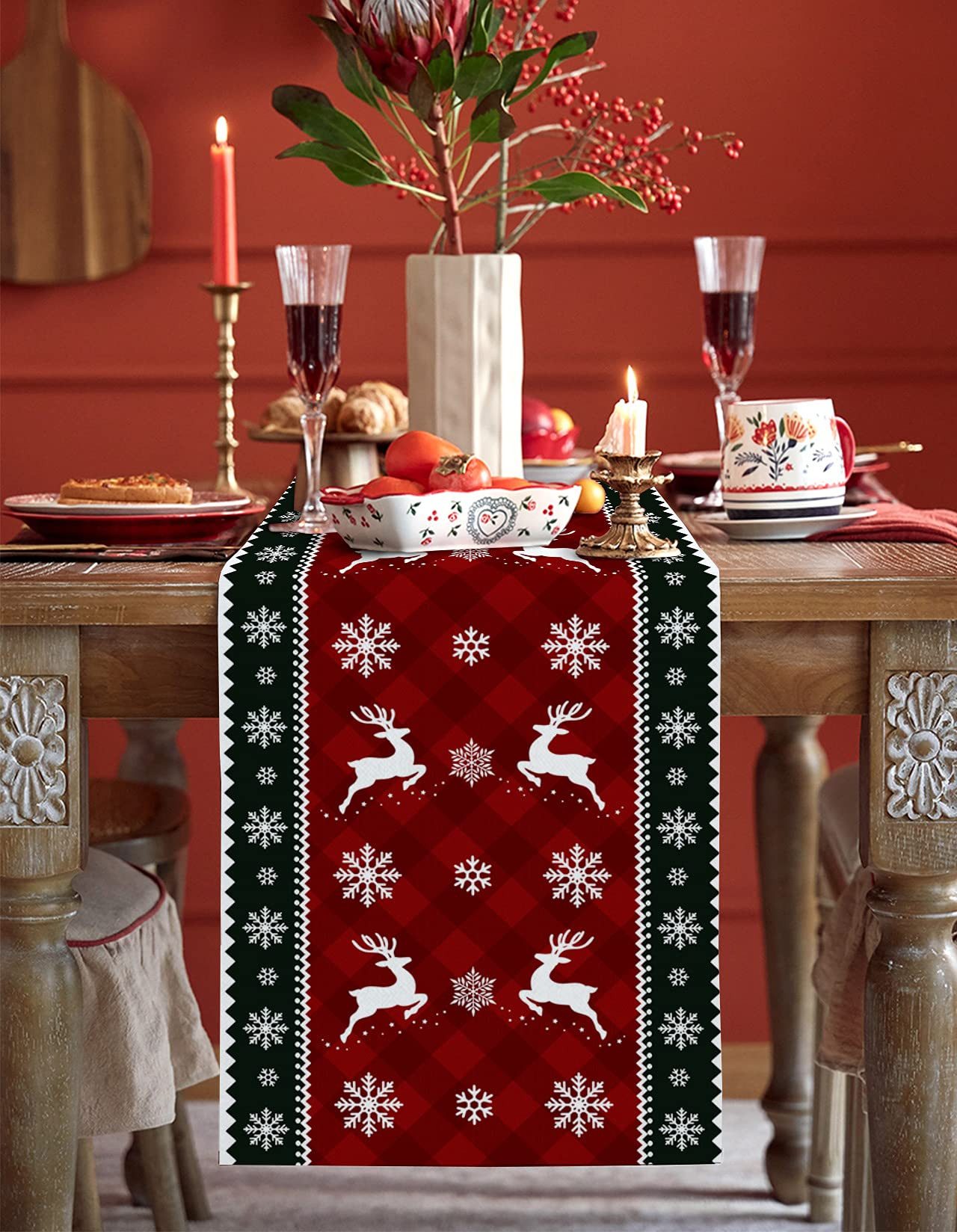 Coonoor Tischläufer Tischdecke Winter Weihnachten Dekoration, Waschbar Tischwäsche (1-tlg), Esszimmer Küche Rechteckiger Dekorativer Tischläufer
