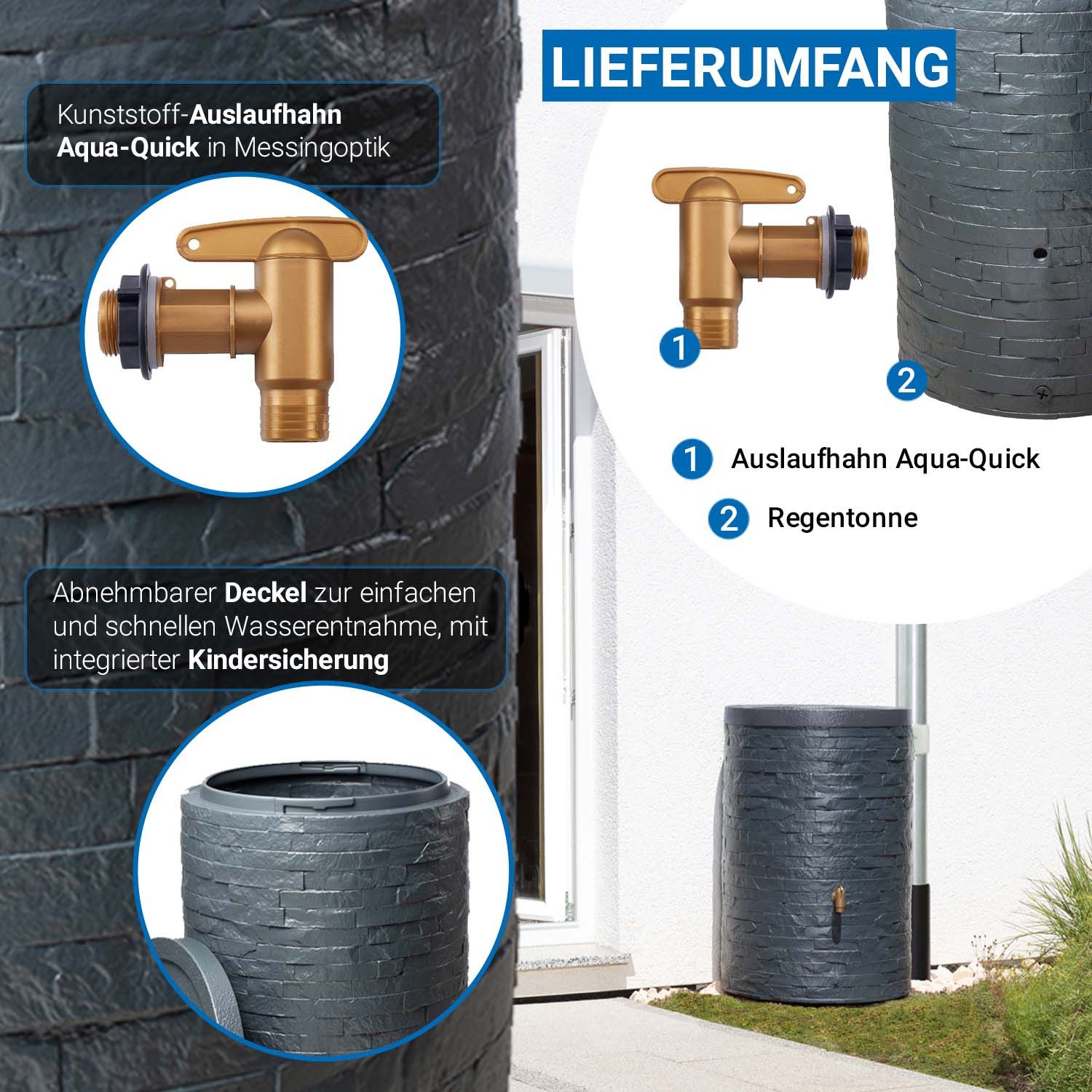 4rain Regentonne ARONDO Regentonne 250 Liter graphite grey, 250 l – Bild 4 von 5