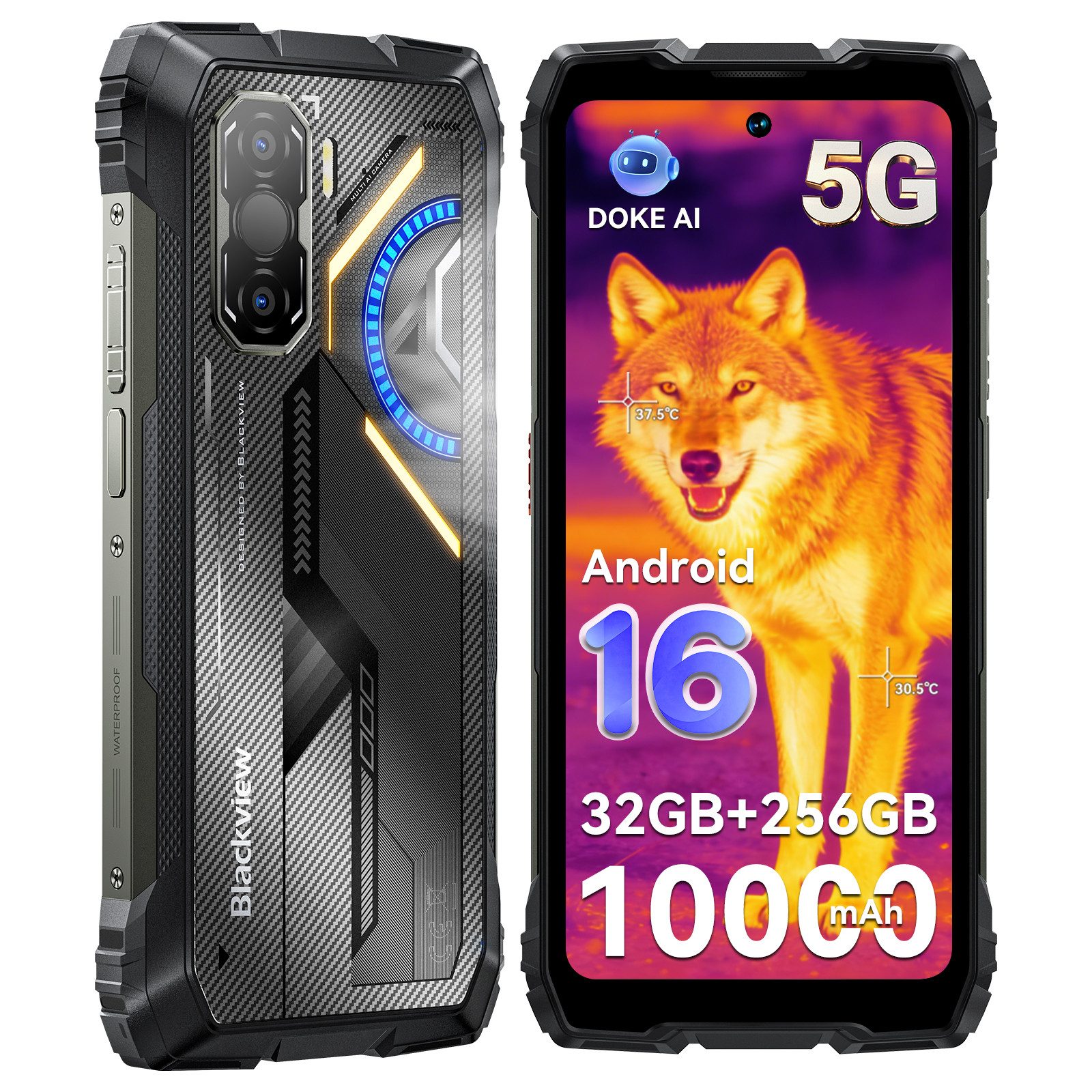 blackview ROCK 3 108MP Hauptkamera, 50MP Selfie, Thermalkamera, 400lm LED Handy (6,78 cm, 256 GB Speicherplatz, 108 MP Kamera, Android 16, 120Hz, 108MP, 10000mAh, Dual-SIM, NFC)
