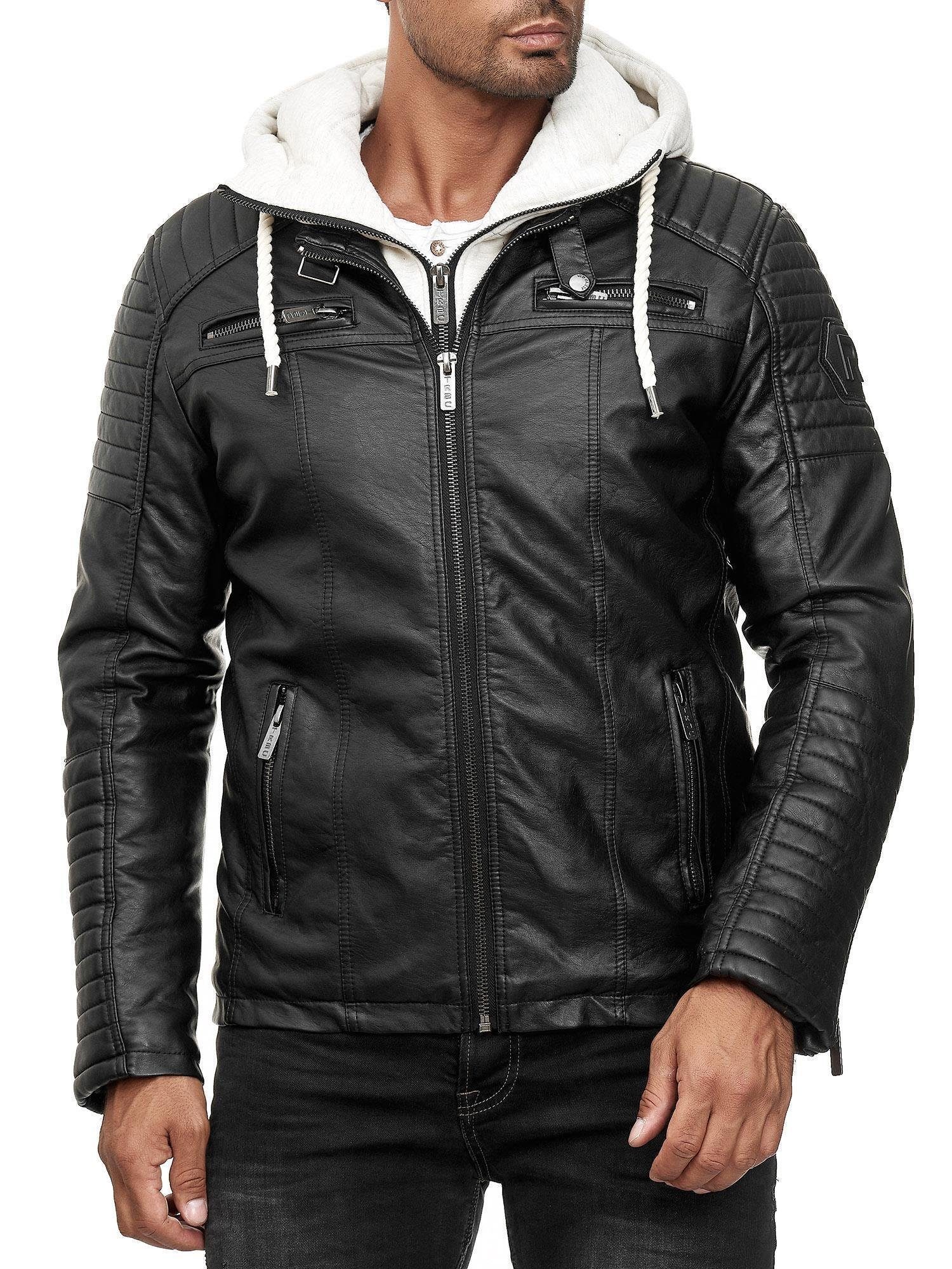 RedBridge Lederimitatjacke in Lederoptik mit Kapuzen-Einsatz und Stepp-Deta günstig online kaufen