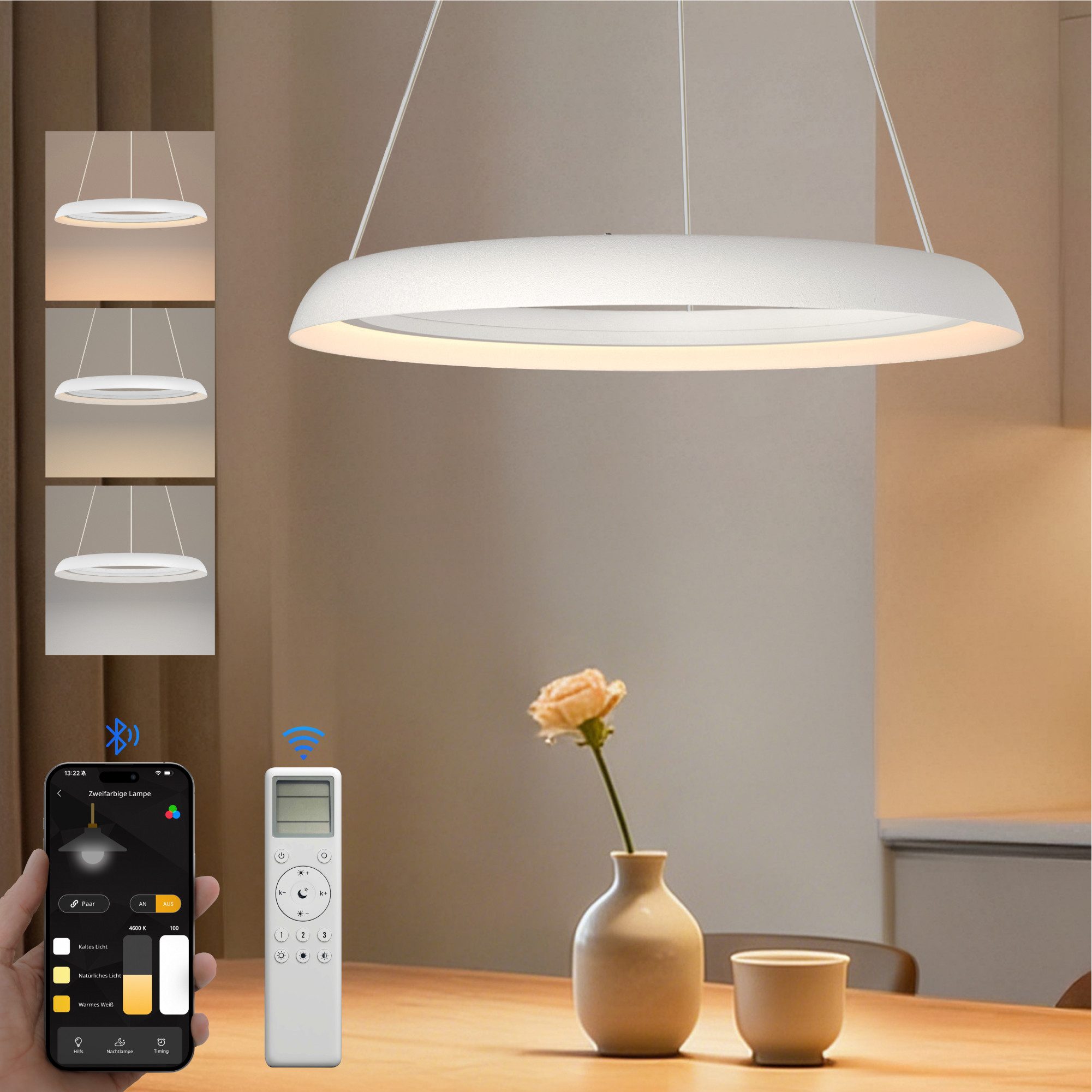 doporro Pendelleuchte LED-Pendelleuchte Dimmbar CRI≥95 höhenverstellbar 20/30W Luvina04, LED fest integriert, LED-Pendelleuchte, Farbtemperatur von 3000–6000K einstellbar