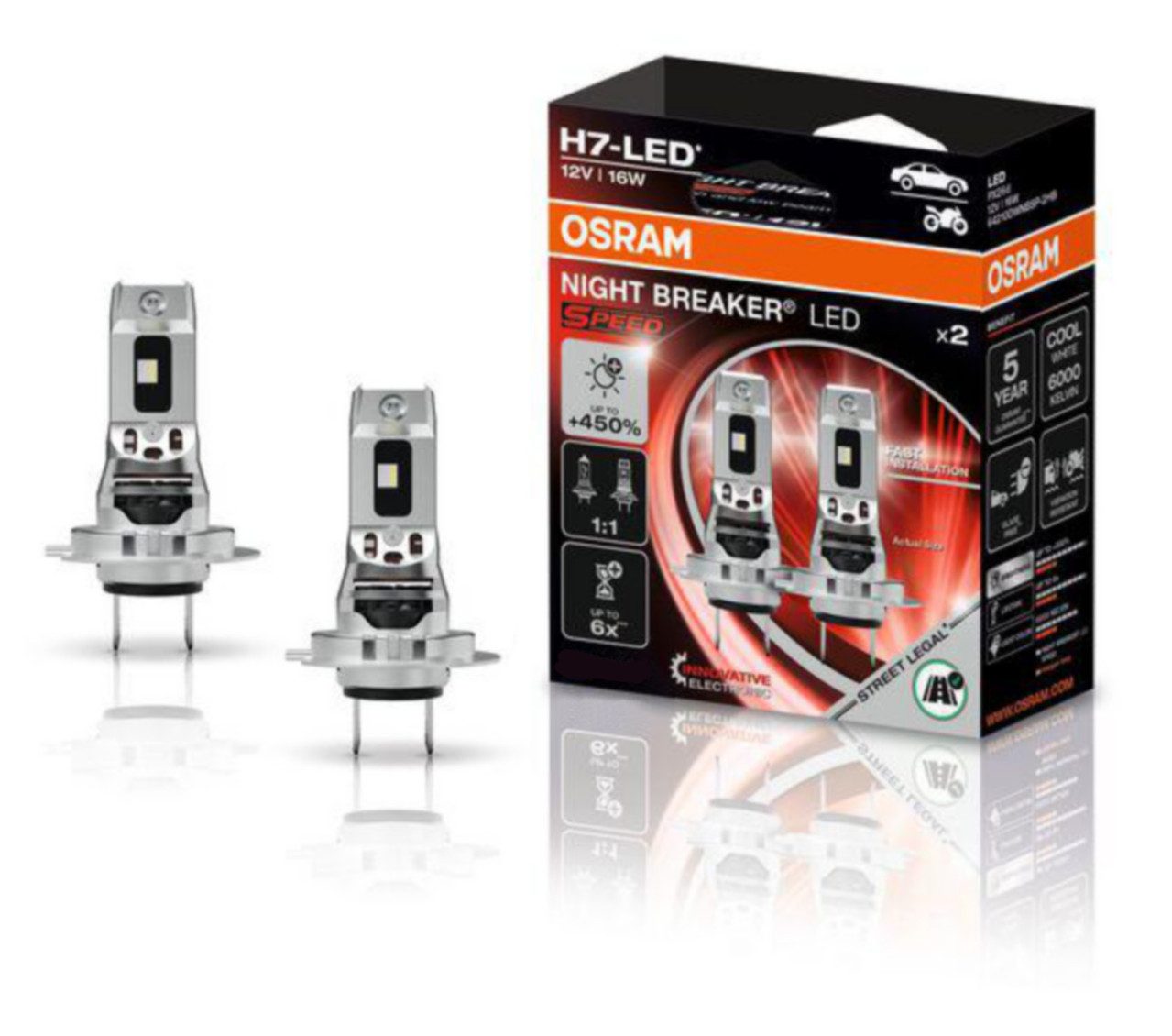 Osram KFZ-Ersatzleuchte Osram Scheinwerferlampe H7 Night Breaker LED Speed