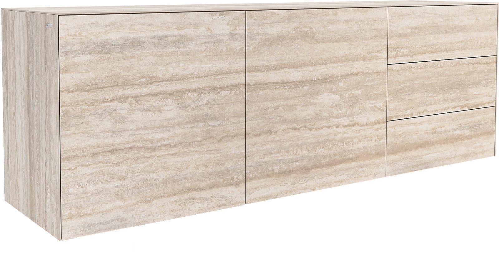 DELIFE Sideboard Cuor, Keramik Laminam® Travertino Bianco Creme-Weiß 180 cm 2 Türen 3 Schubfä