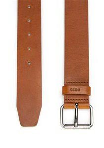 Ledergürtel mit und hellbraun Schlaufe der BOSS Metallschnalle BOSS-Logogravur auf
