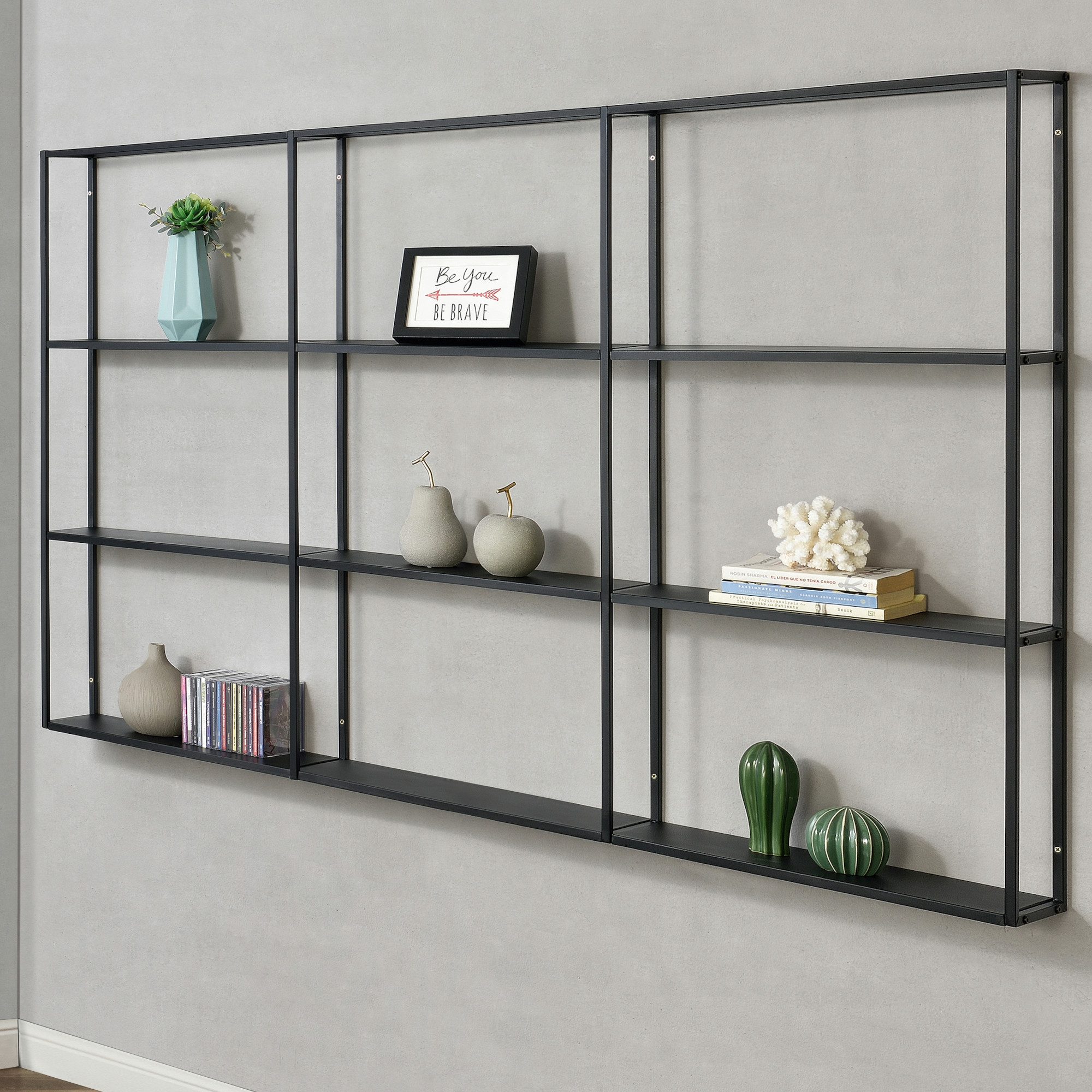 en.casa Wandregal, »Jelsa« Metallregal mit 9 offenen Ablagen Schwarz 160 x 18 x 110 cm