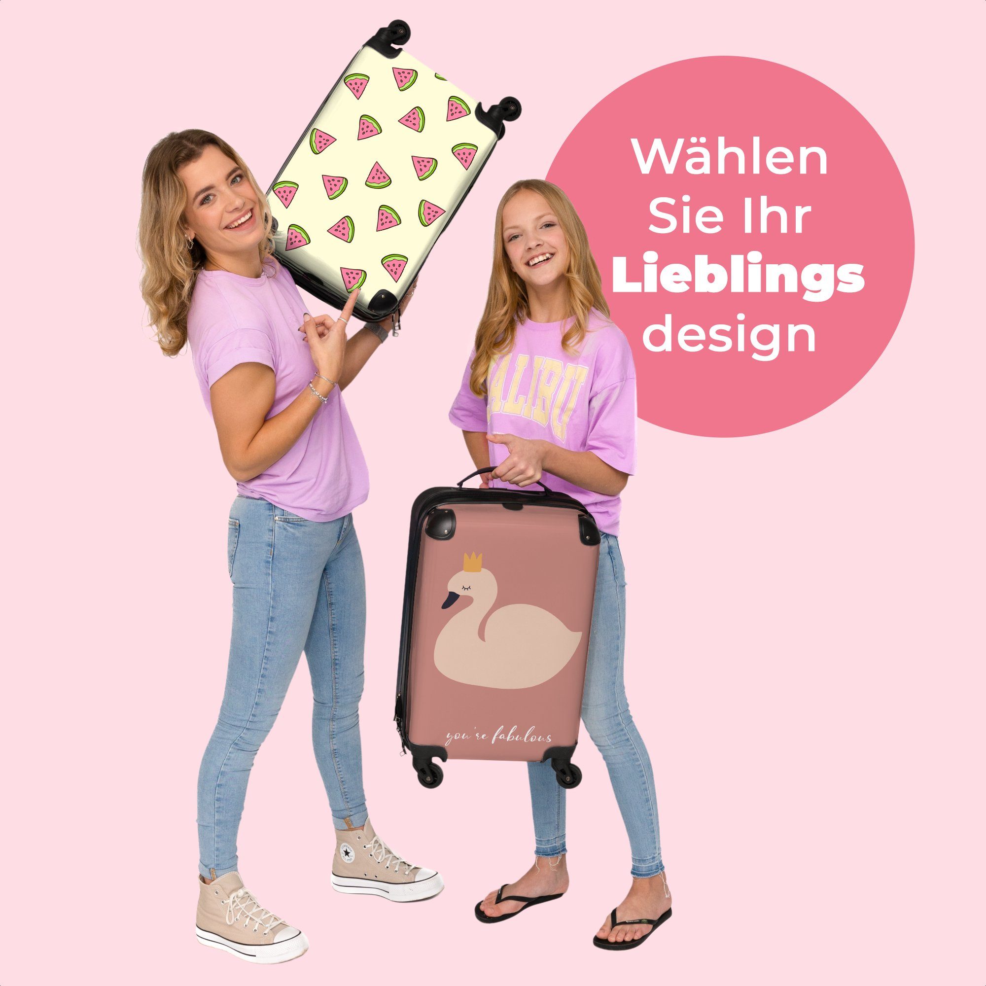 Mädchen 4 Rosa Du NoBoringSuitcases.com© Rollen, - Schwan Sprichwörter, mit für bist rollen, 4 - Krone Reisekoffer - 55x35x20cm Kindertrolley, - Koffer fabelhaft Kinderkoffer