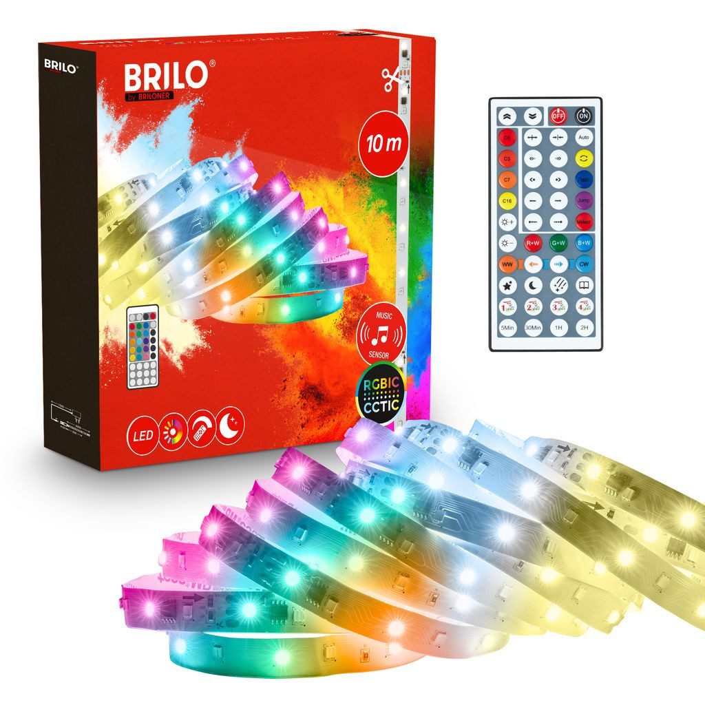 Briloner Leuchten LED-Streifen LED Strip CCTIC RGB IC Farbwechsel Fernbedienung Musiksensor, 1-flammig, 10 m, Wohnzimmer, Party, Gaming