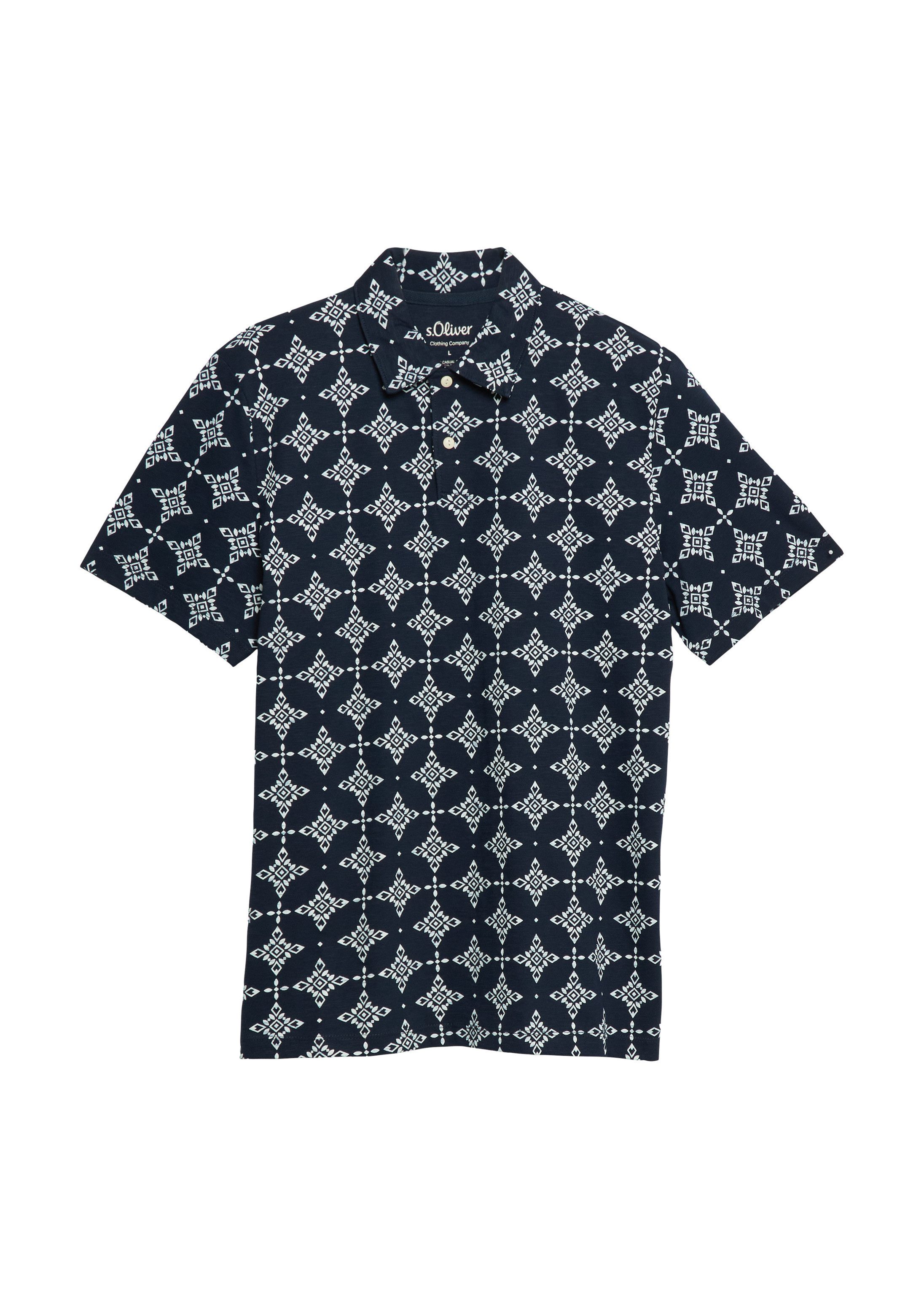 s.Oliver Kurzarmshirt Polo-Shirt Flammgarn-Poloshirt mit All-over-Print