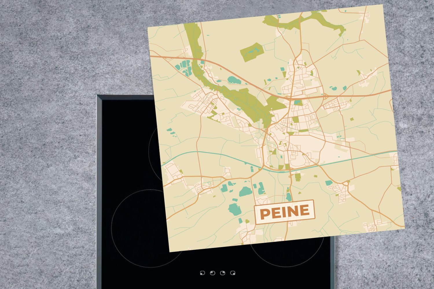 Vinyl, für Stadtplan Arbeitsplatte Peine Ceranfeldabdeckung, (1 tlg), cm, Herdblende-/Abdeckplatte Karte, 78x78 MuchoWow - küche -