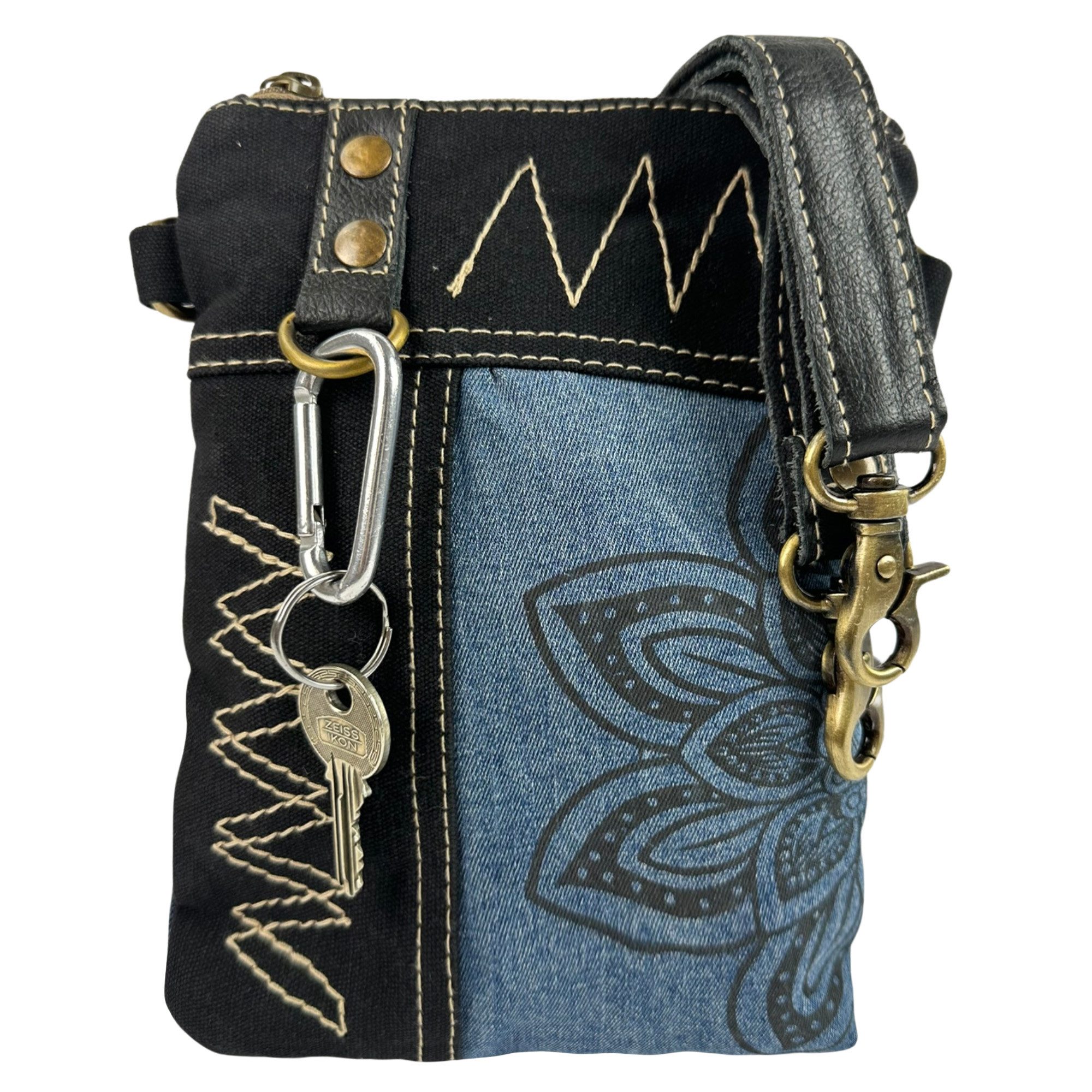 Sunsa Umhängetasche Upcycling Jeans Tasche kleine Umhängetasche Crossbody Bag Damentasche, Mandala Aufdruck