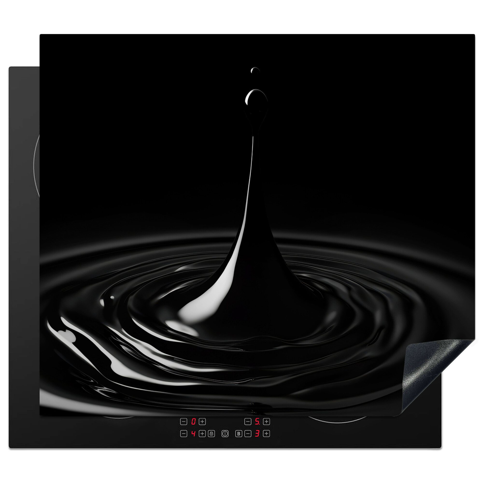MuchoWow Herd-Abdeckplatte Schwarz - Wasser - Tropfen, Vinyl, (1 tlg), Küche Herdabdeckplatte Ceranfeld Vinyl Einteilig, 59x52 cm