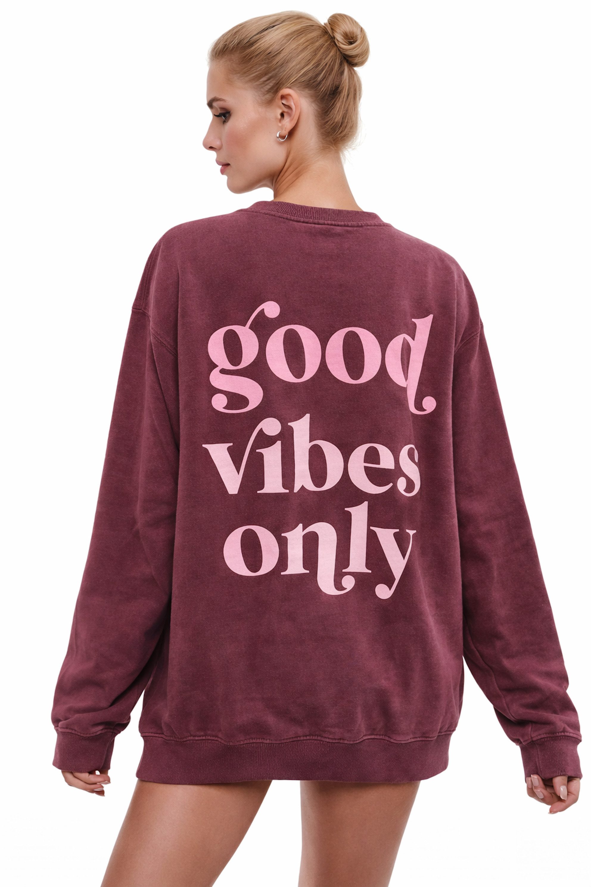 Sweatshirt Worldclassca Oversized Sweatshirt Good Vibes Print Langarm Pullover