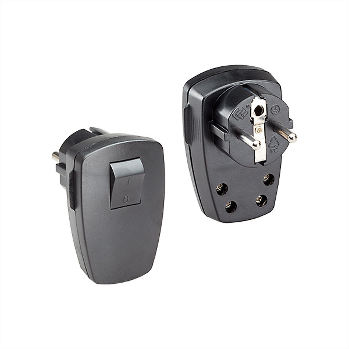 Bachmann Schutzkontaktstecker Stromadapter, 0 cm, schwarz flach Wippschalter 2-p, 911.171