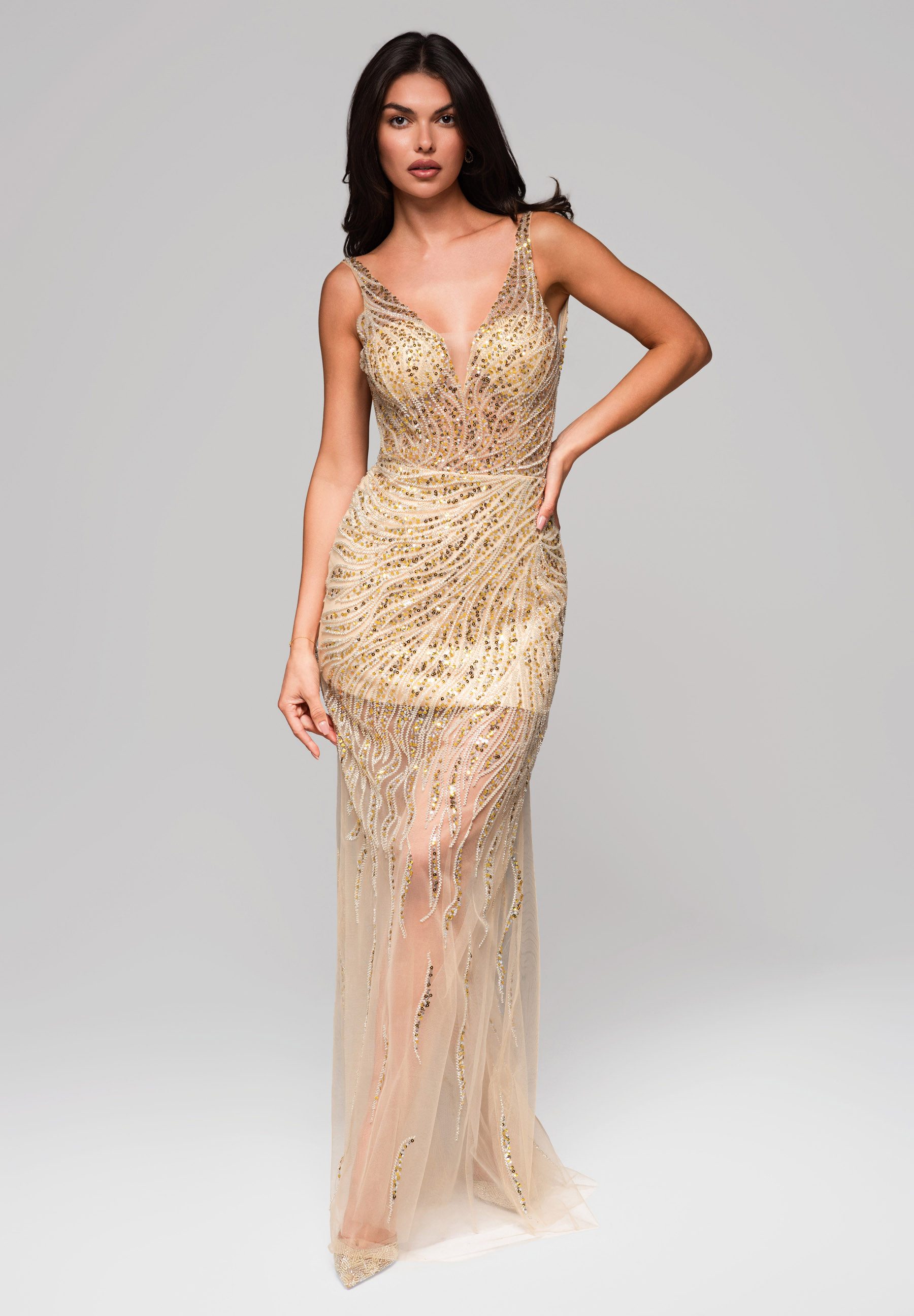 OMBRE Abendkleid legantes goldenes Abendkleid mit tiefem Ausschnitt und off günstig online kaufen
