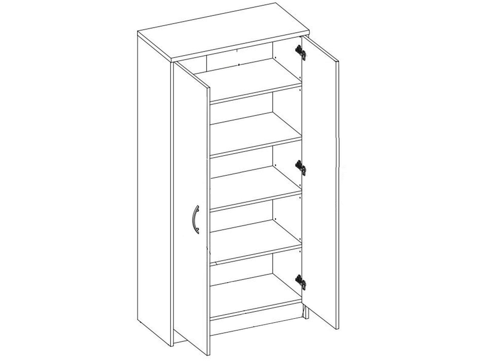 cm Einlegeböden. möbelando Spanplatte, 1 35 Nachbildung, Beton Korpus 148 cm, 3 Olli Aktenschrank Weiß Front 72 cm, Moderner in Holztüren, Konstruktionsboden Höhe Tiefe Breite mit aus in und 2 Schrank