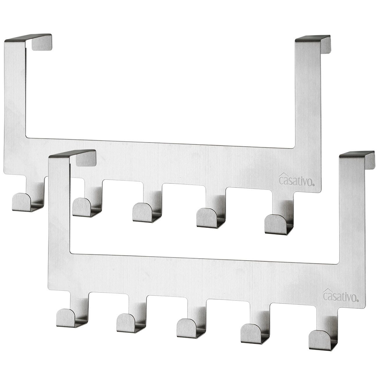Casativo Garderobenleiste Edelstahl-Türgarderobe, Platzsparende Hakenleiste mit 5 Kleiderhaken (2 St., 1er/2er-Set), 5 Haken, für 35-45mm Türen, kratzschutz-gummiert