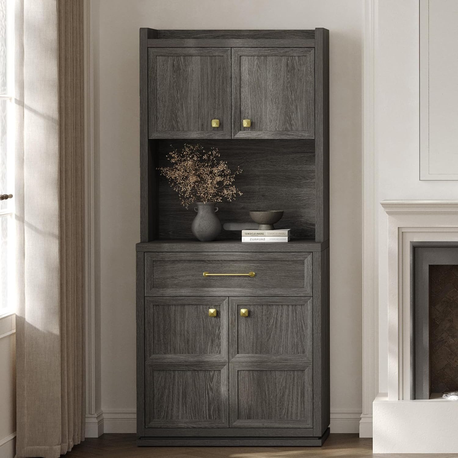 Odikalo Vorratsschrank Hochschrank Lagerschrank mit Türen und Regalen grau (Kaffeebar, hohe Küchenaufbewahrungsschränke mit Schublade, Vorratsschränke für Küche, Wohnzimmer)