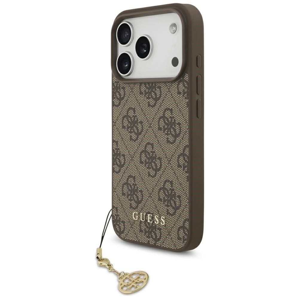 Guess Handyhülle iPhone 17 Pro MagSafe Kunstleder braun mit Kette goldfarbig 6,3 Zoll, Kantenschutz