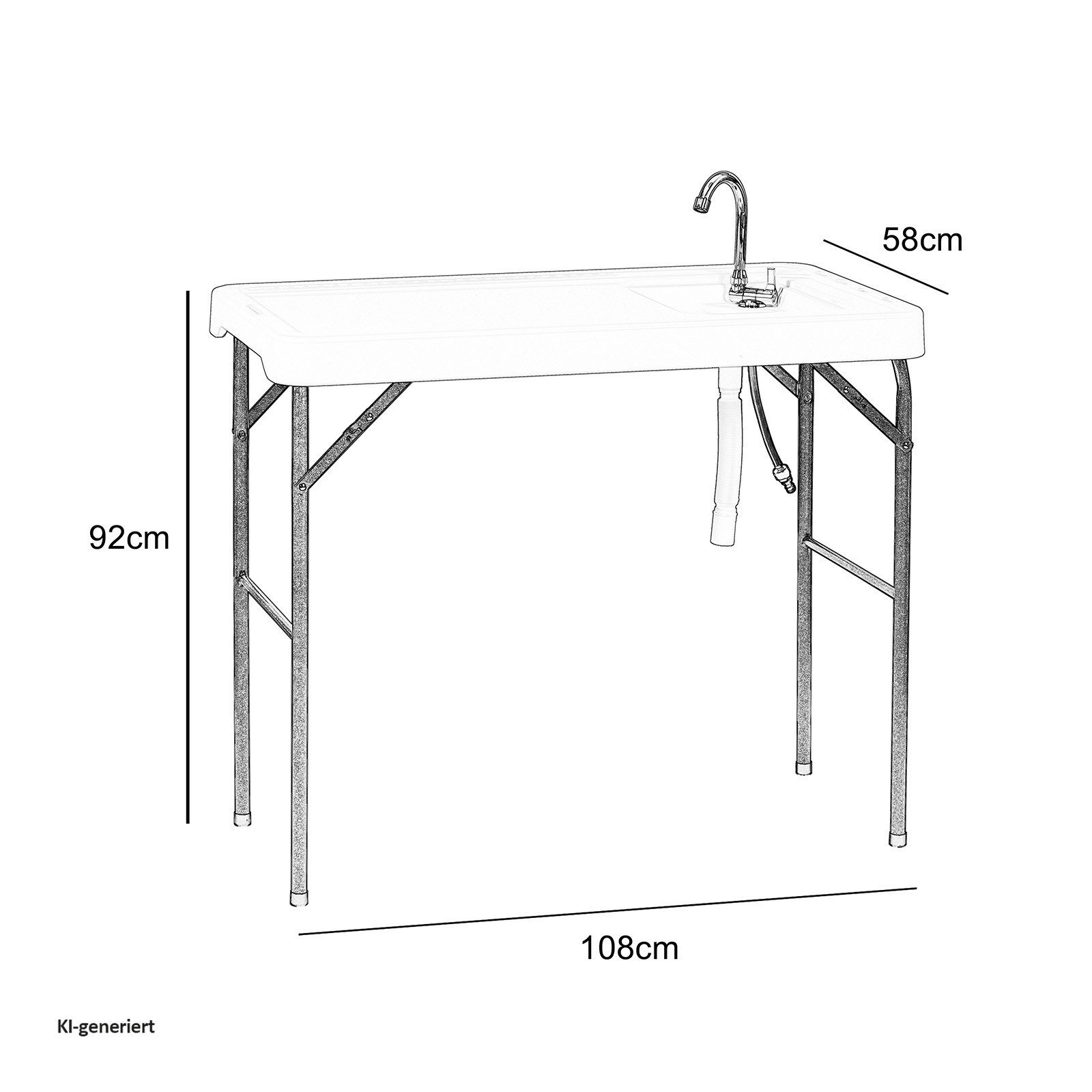 HTI-Living Campingtisch Fischreinigungstisch klappbarer Filetiertisch (Stück, 1-St., 1 Wasserhahnanschlussohr, 1 Galvanikwasserhahn, 1 Kanalisationsrohr), Campi – Bild 3 von 3