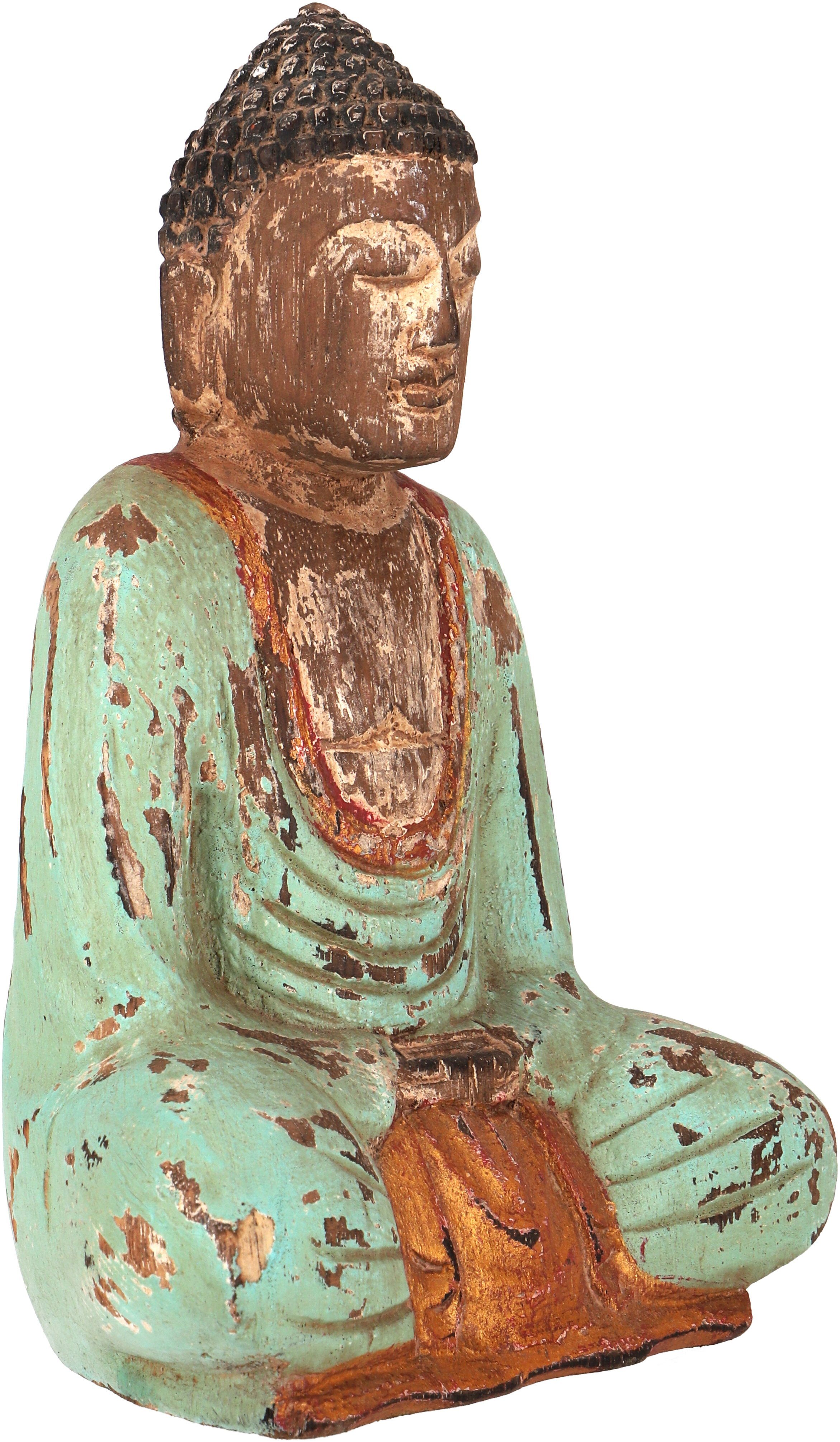 Statue, Holzbuddha, Handarbeit.. Buddha Buddhafigur Sitzender Guru-Shop