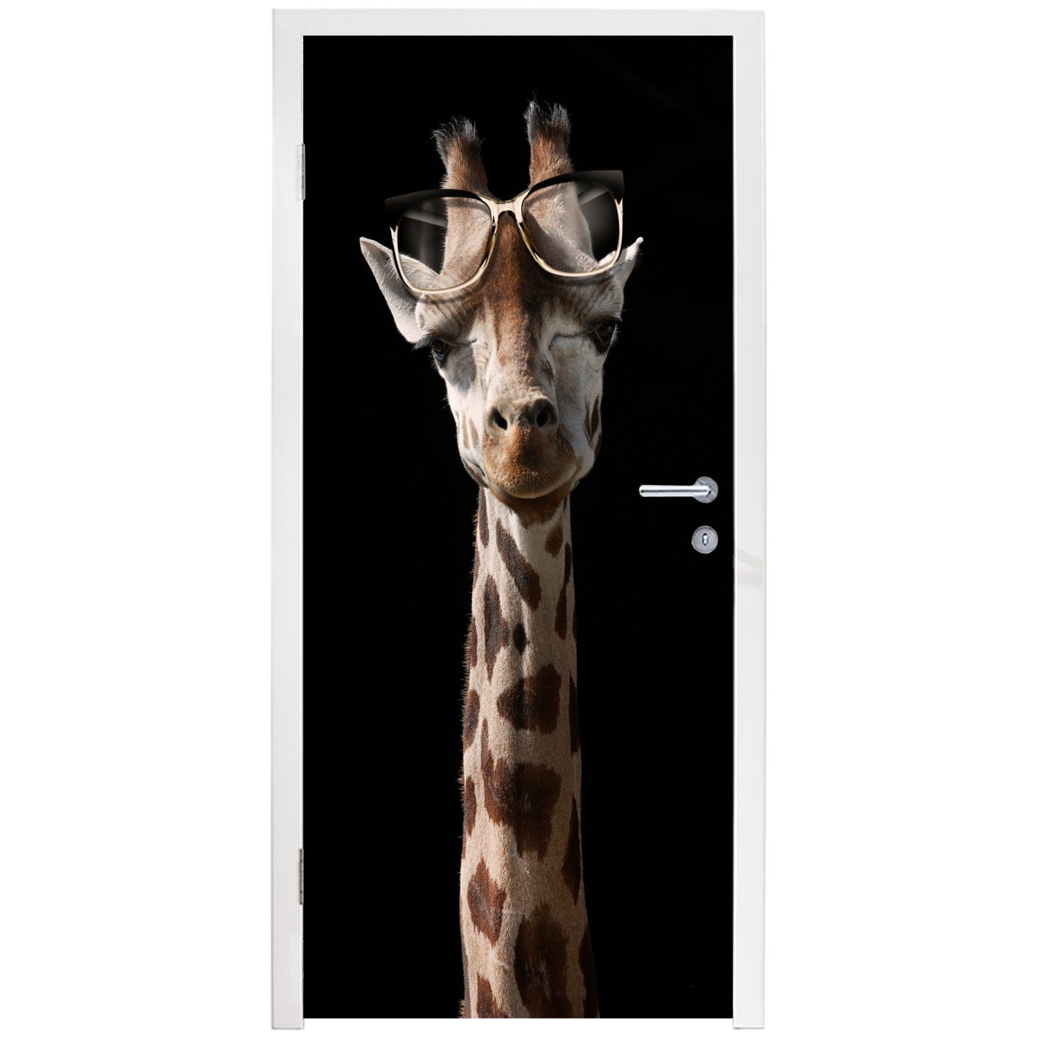 cm Fototapete - St), bedruckt, Schwarz, Tür, Giraffe (1 MuchoWow Schutzbrille - 75x205 für Türaufkleber, Matt, Türtapete