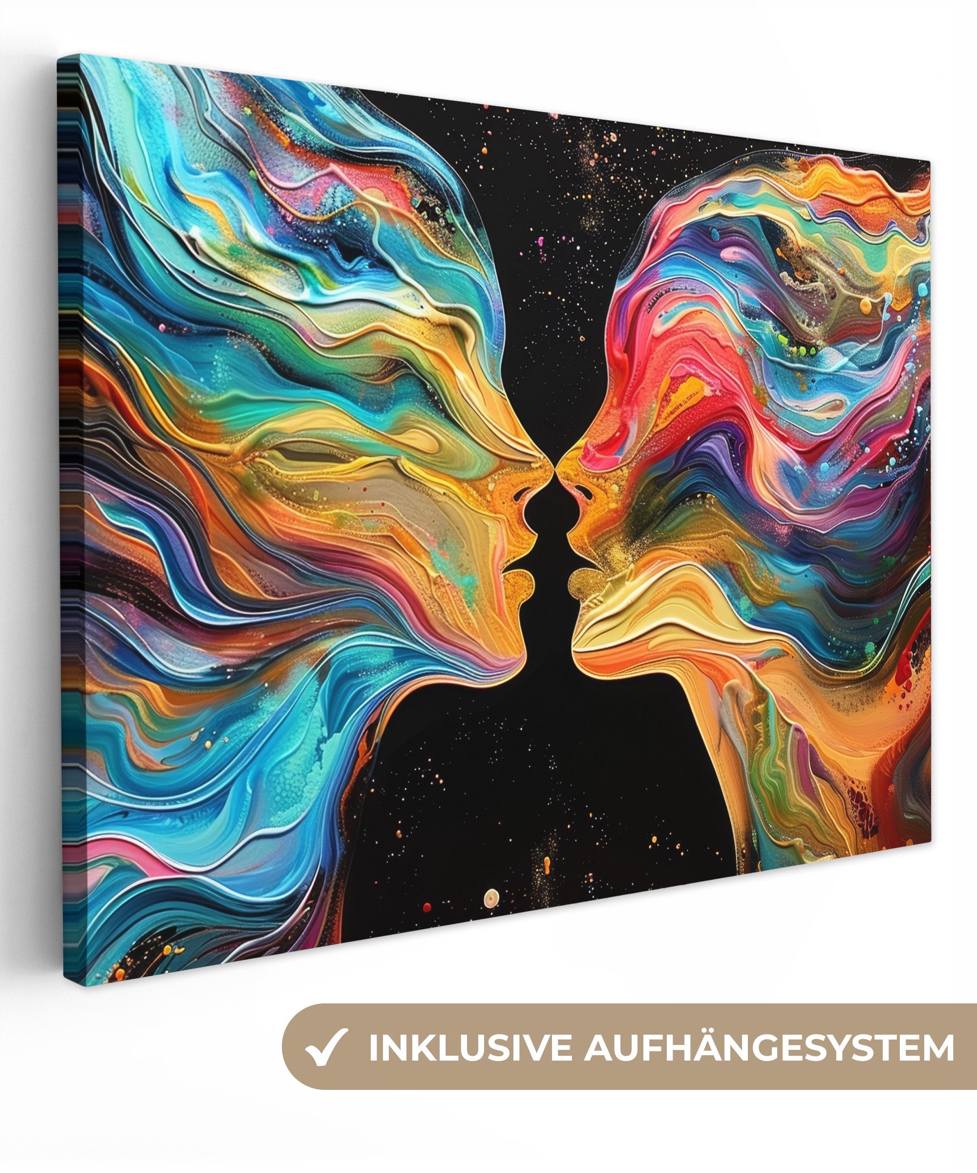 OneMillionCanvasses® Leinwandbild Kunst - Bunt - Frau - Kunst - Abstrakt - Gesichter, Fotodruck (1 St), Wandbild Leinwandbilder, Aufhängefertig, Wanddeko 40x30 cm
