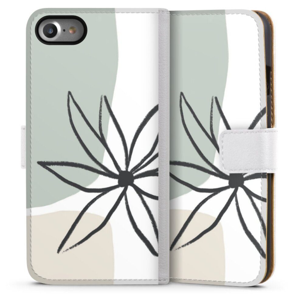 DeinDesign Handyhülle Blume Boho Malerei Flower Mint and Cream, Apple iPhone 8 Hülle Handy Flip Case Wallet Cover Handytasche Leder