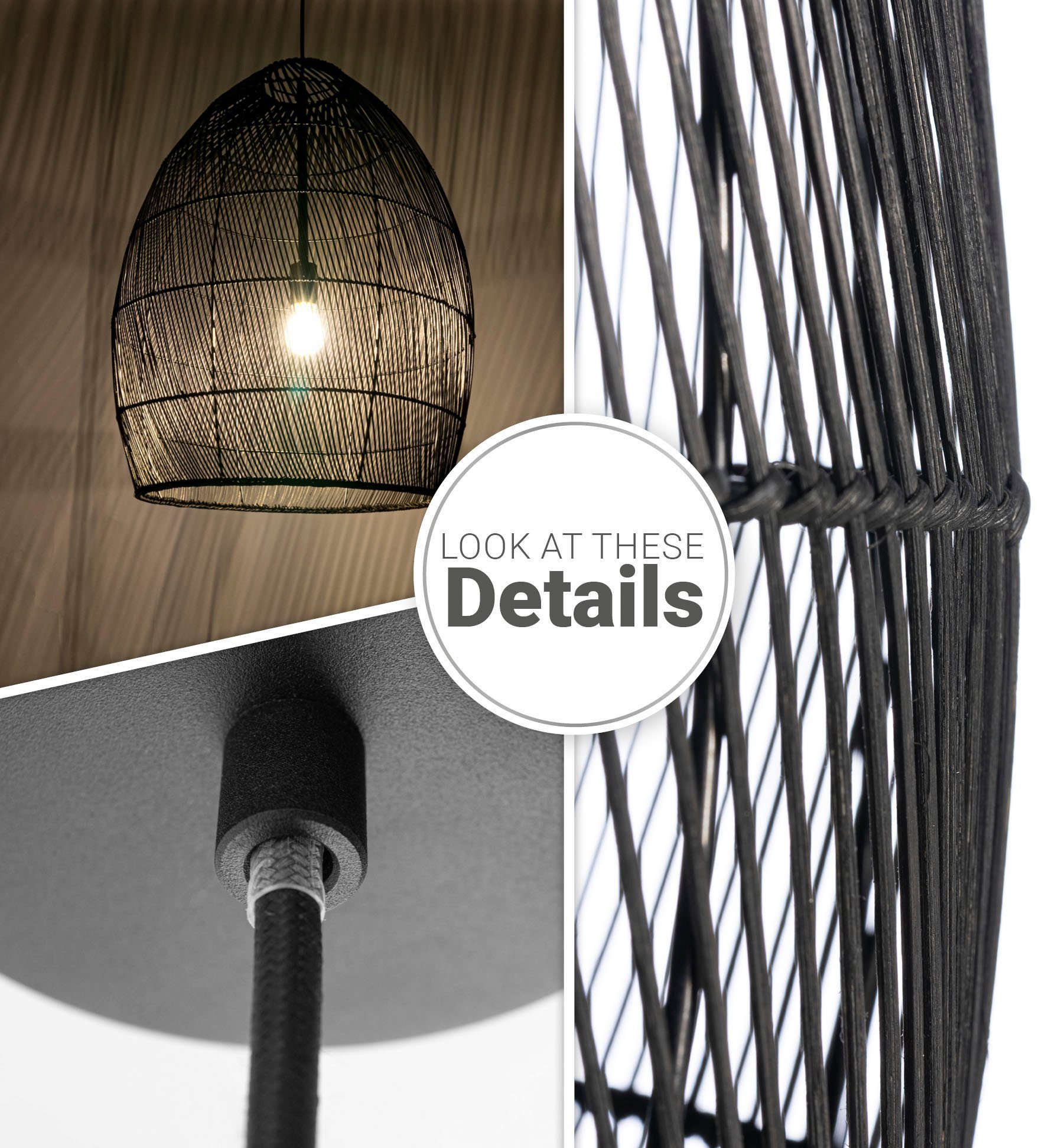 Rattan VIHMA, E27 Natürlich Pendelleuchte Leuchtmittel, Pendelleuchte Boho Esstischlampe Home Rustikal Paco ohne LED