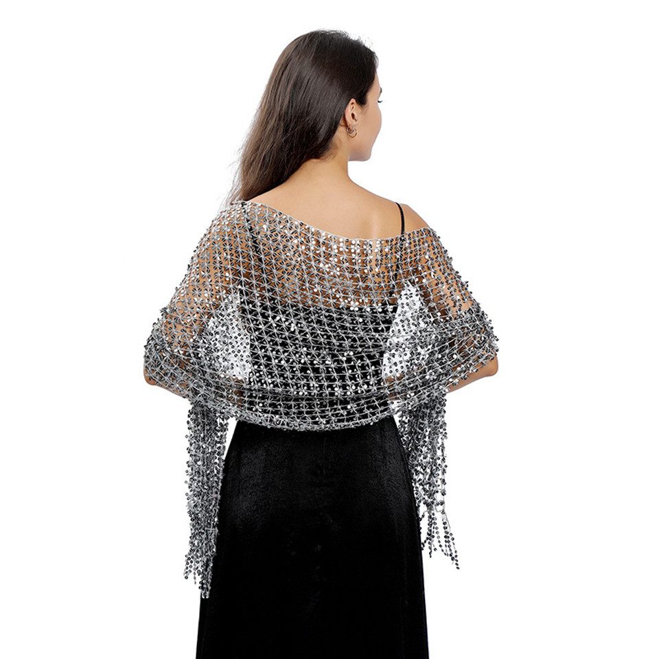 Zaewry Modeschal Damen Pailletten-Modeschal, Fransen- und Lochmuster-Schal, glänzender modeschal, ideal für Partys, Bälle und Hochzeiten.