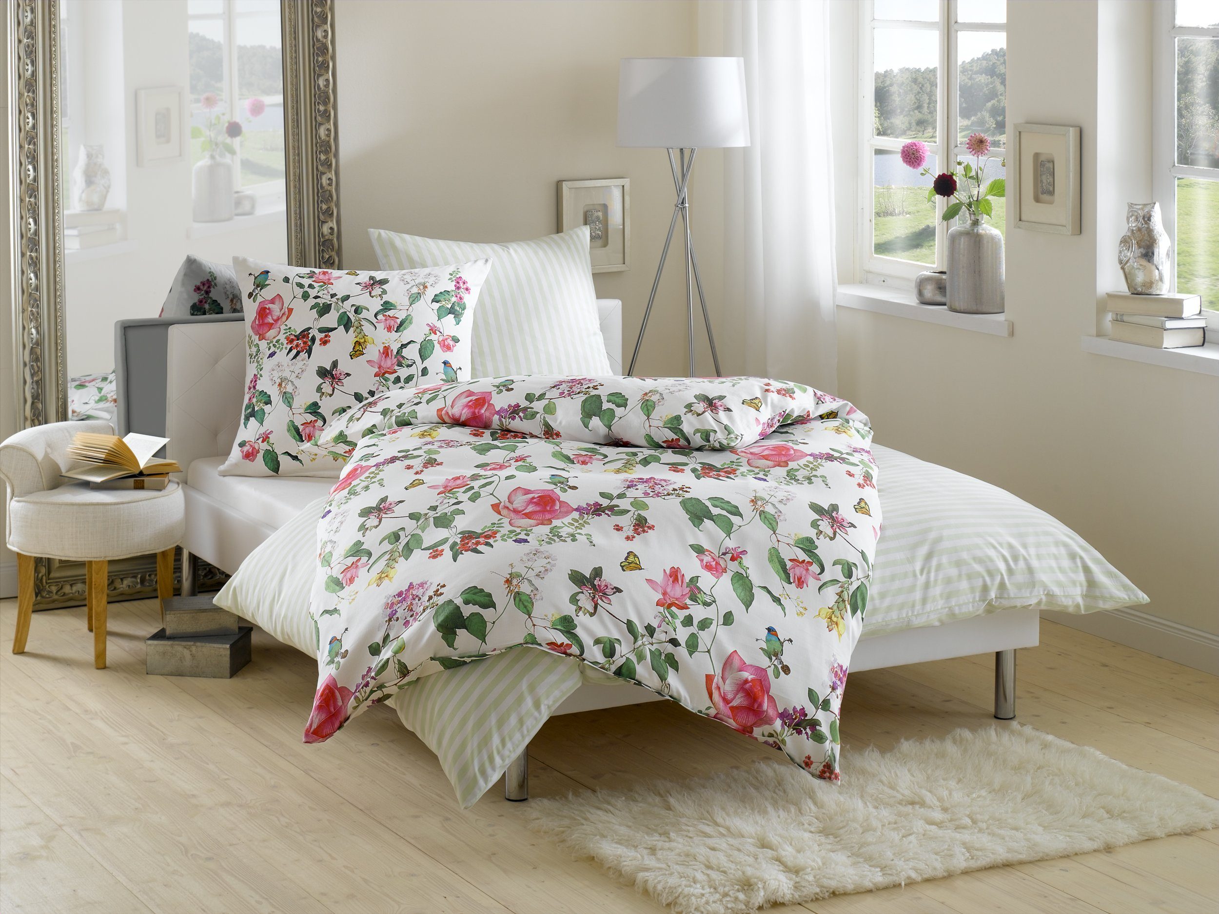 BETTWAESCHE-MIT-STIL Bettwäsche Mako Satin Blumen Bettwäsche günstig online kaufen