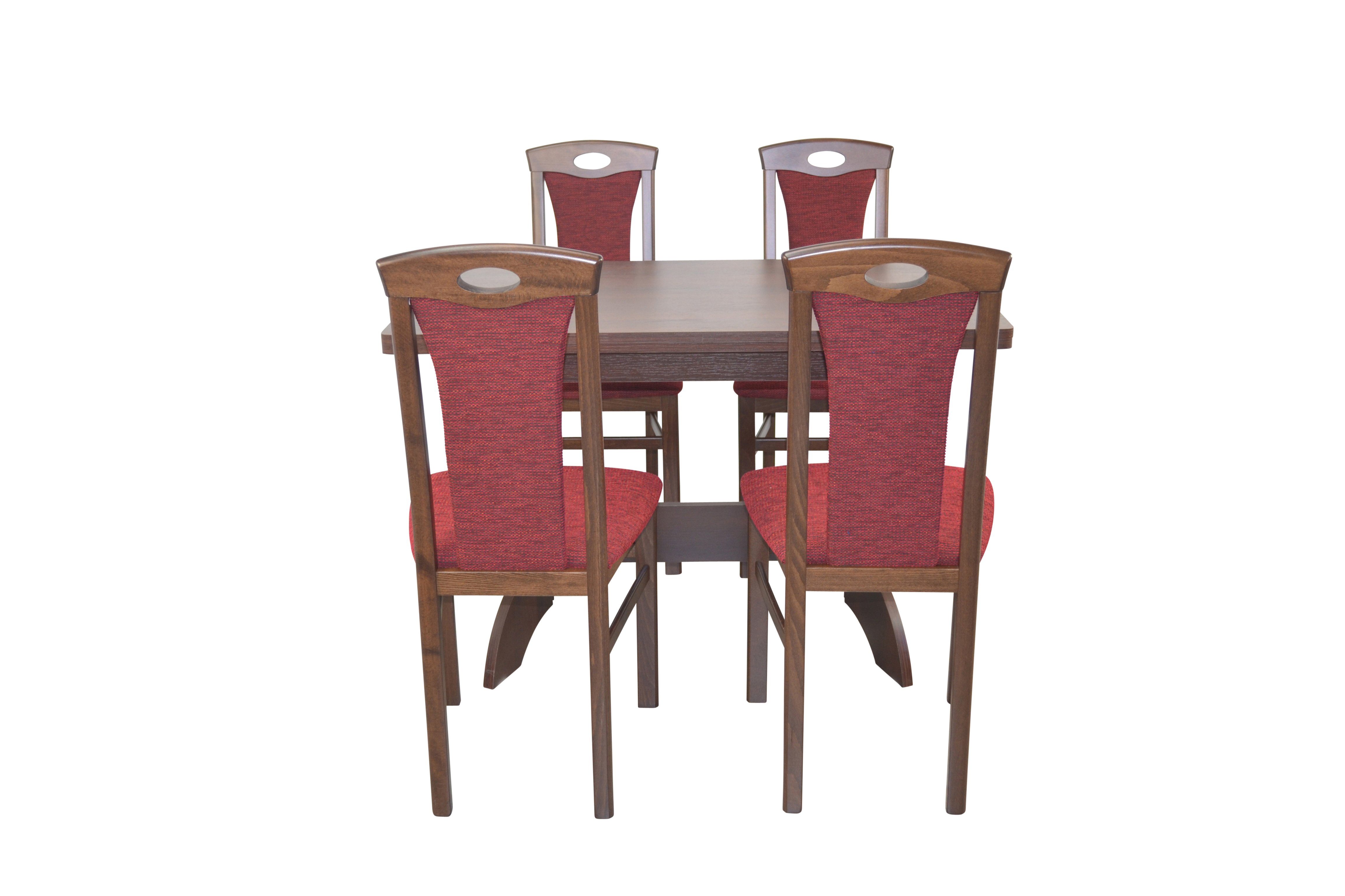 moebel-direkt-online Essgruppe 5teilige Tischgruppe, bestehend Nussbaum-Nachbildung/bordeaux aus 4 5teiliges Set) (Spar-Set, Stühlen, Esstisch und ausziehbar