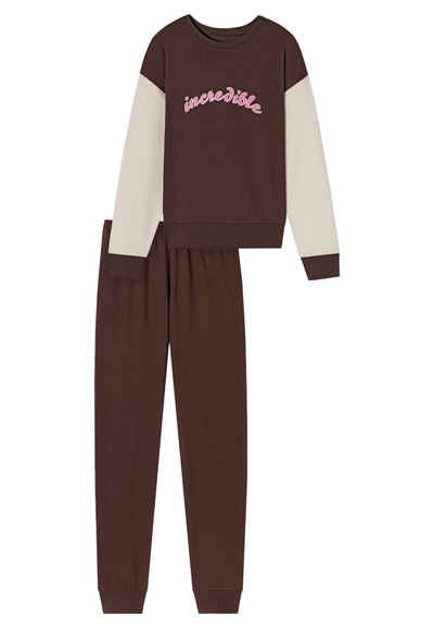 Schiesser Pyjama Nightwear Organic Cotton (Set, 2 tlg) Schlafanzug - Baumwolle - Langarmshirt mit Brust-Print