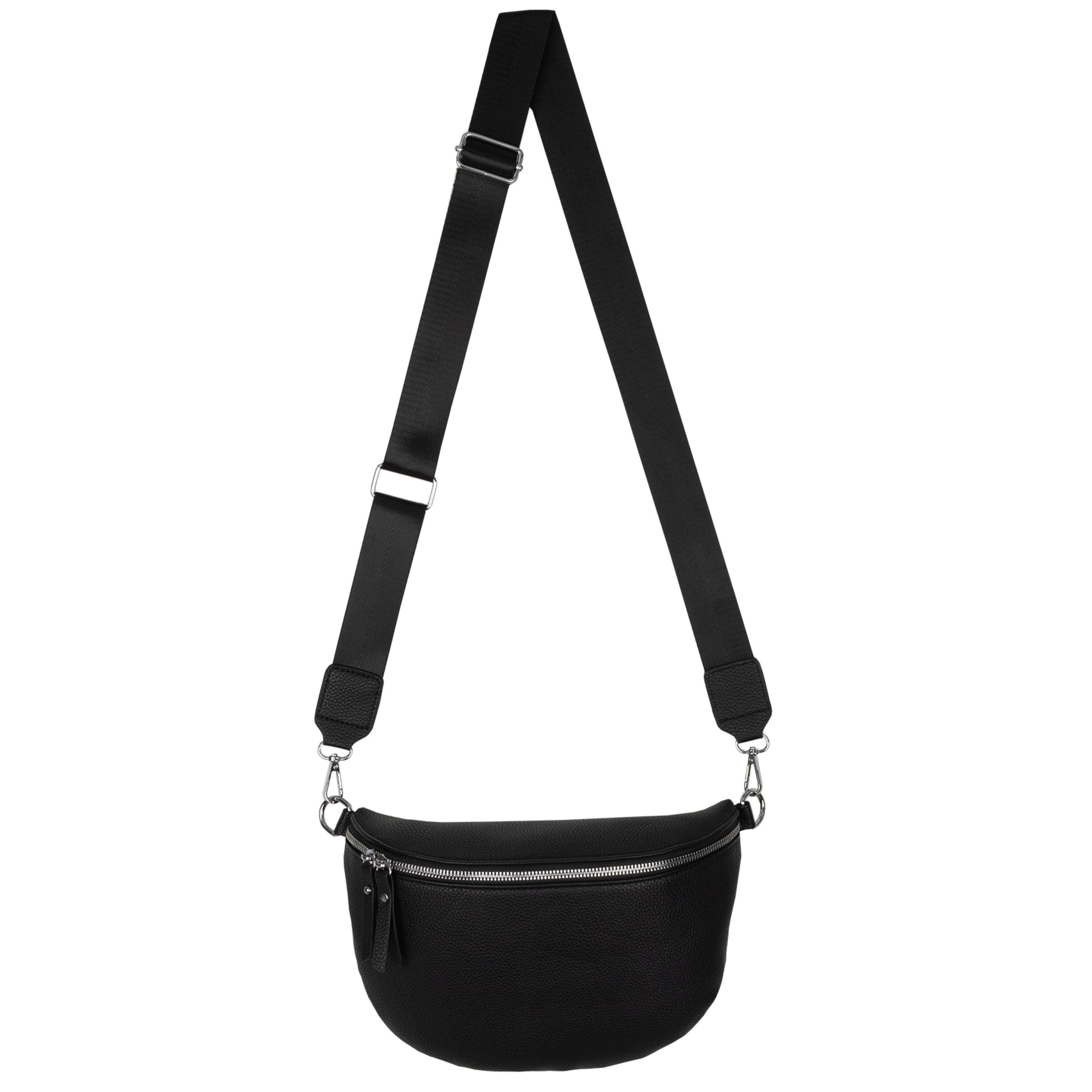 EAAKIE Gürteltasche Bauchtasche XL Umhängetasche Crossbody-Bag Hüfttasche Kunstleder Italy, als Schultertasche, CrossOver, Umhängetasche tragbar BLACK