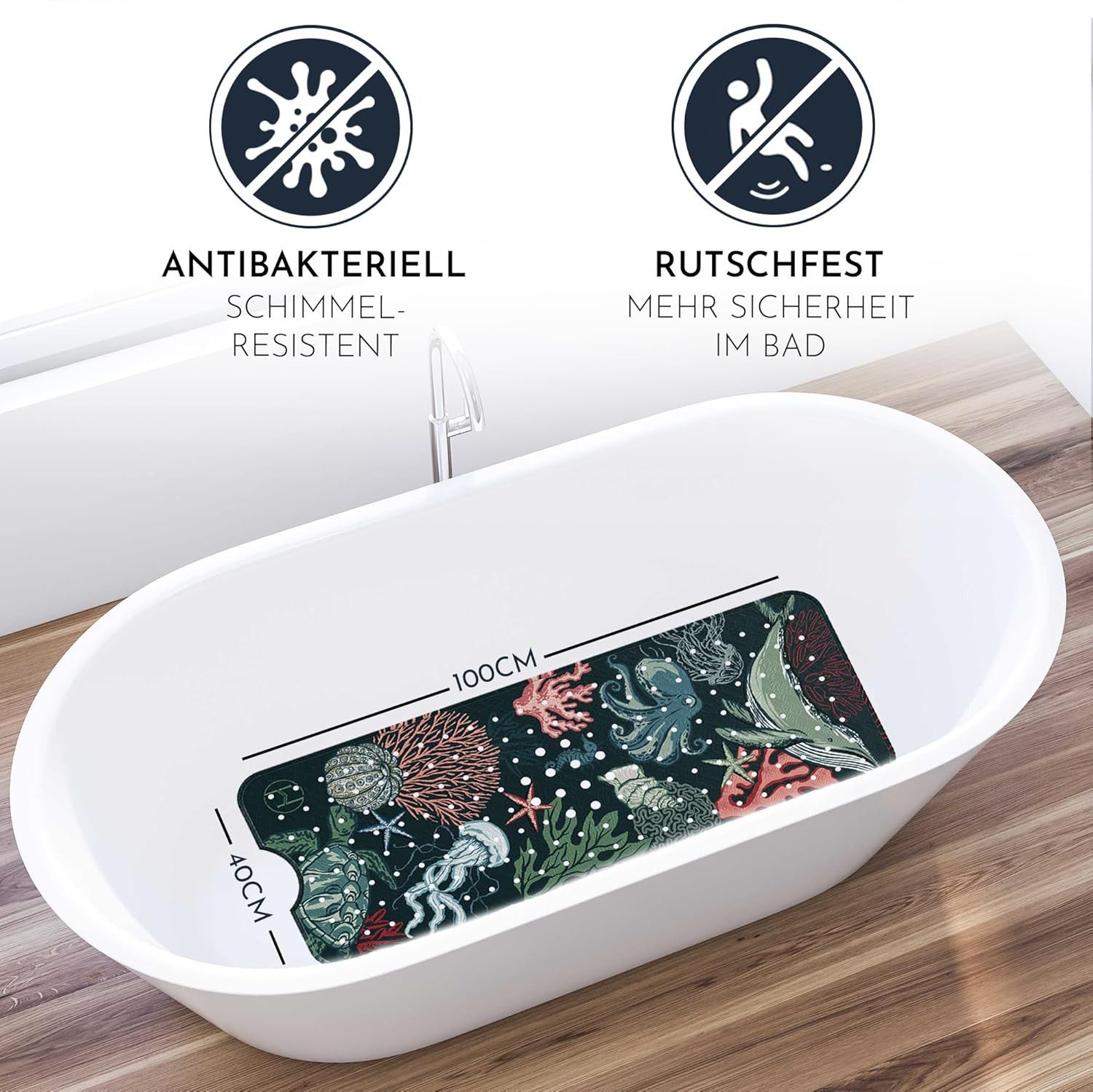 Homerella Badematte rutschfest 100% BPA frei inkl. 2 Haken zum Aufhängen 10 günstig online kaufen